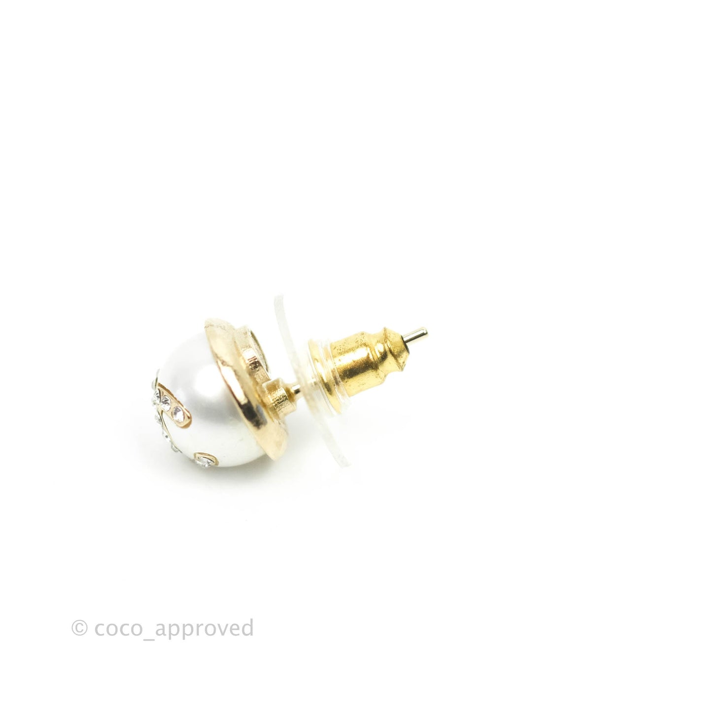 Chanel Pearl CC Crystal Earrings Gold Tone 21P