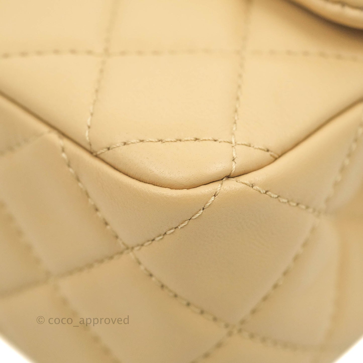 Chanel Mini Rectangular Pearl Crush Quilted Beige Lambskin Aged Gold Hardware 22C