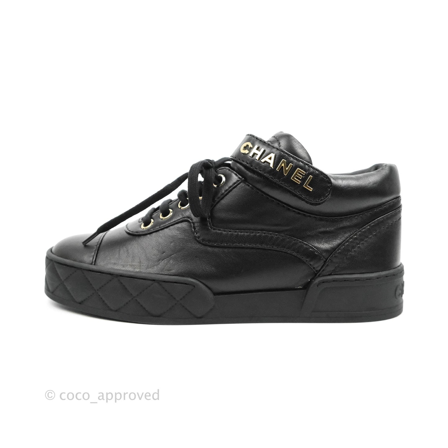 Chanel Black Leather Sneakers Gold Hardware