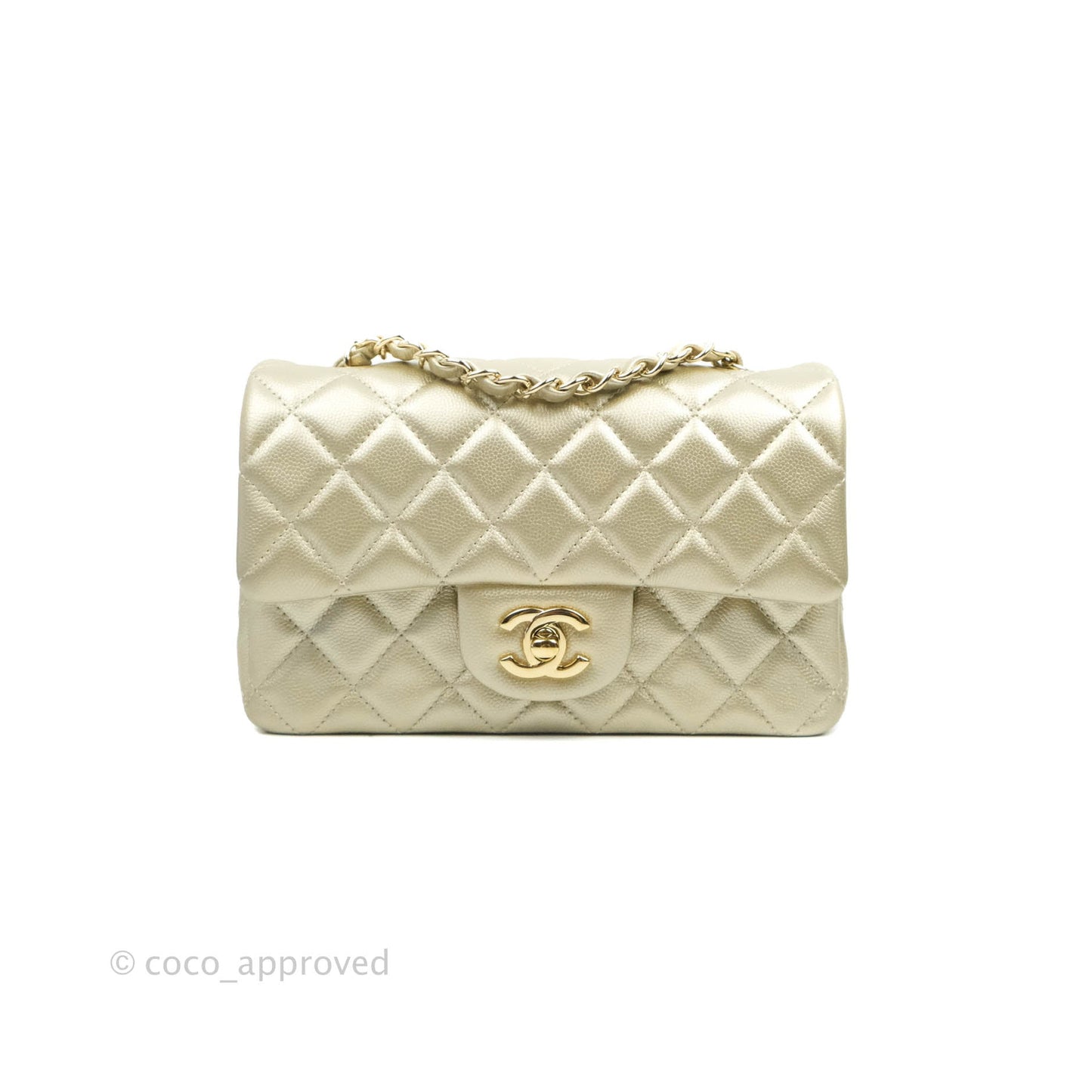 Chanel Quilted Mini Rectangular Flap Champagne Caviar Gold Hardware