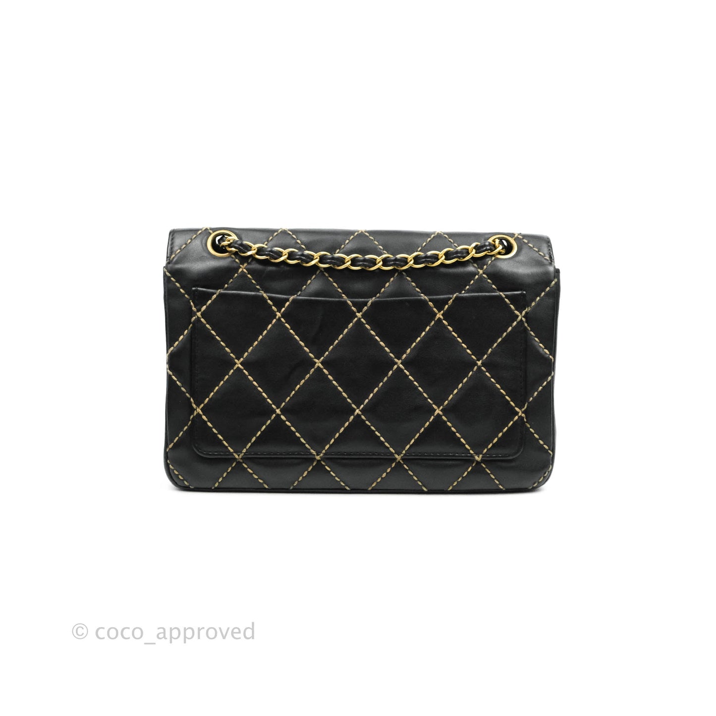 Chanel Vintage Medium Single Flap Contrast Stitching Black Calfskin Aged Gold Hardware