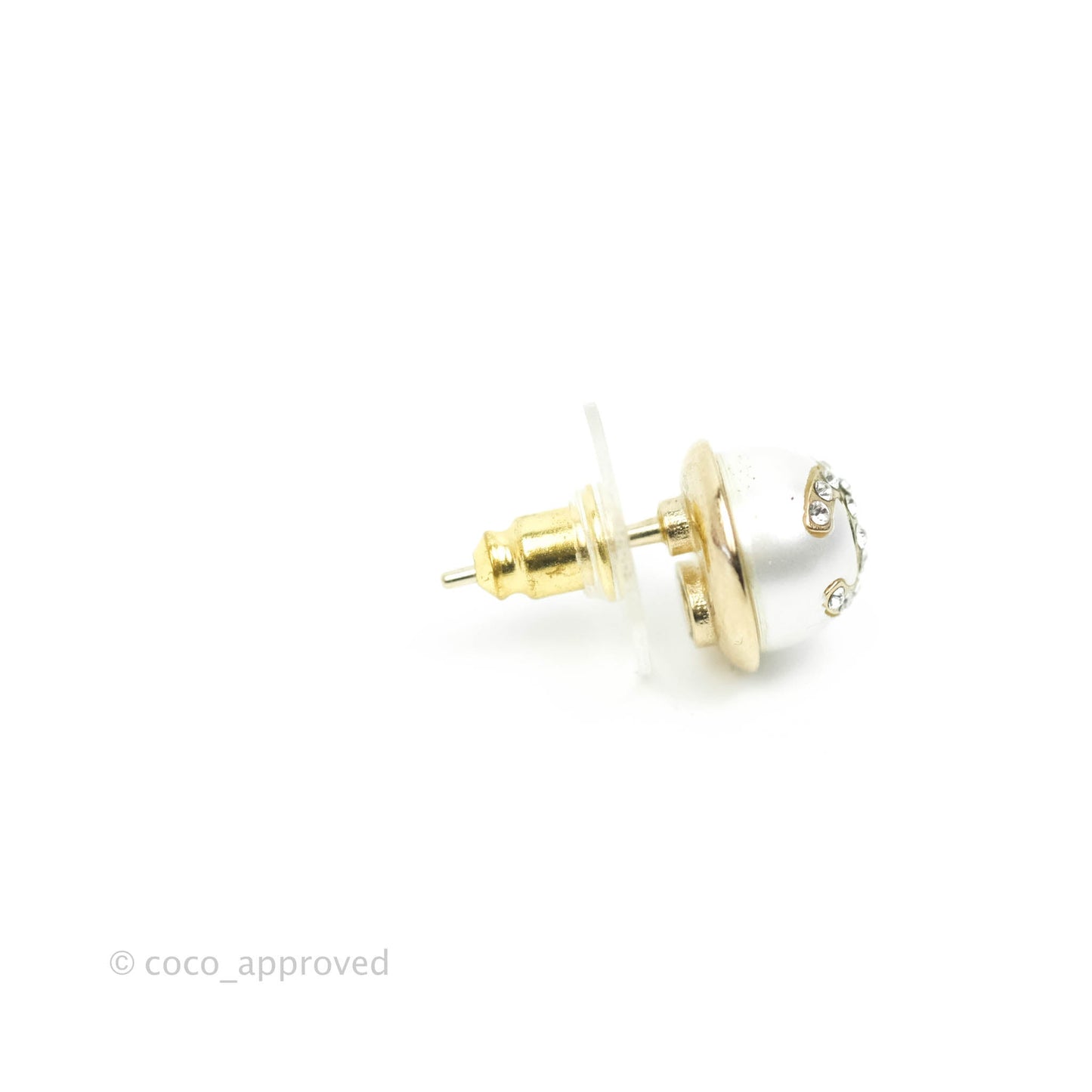 Chanel Pearl CC Crystal Earrings Gold Tone 21P