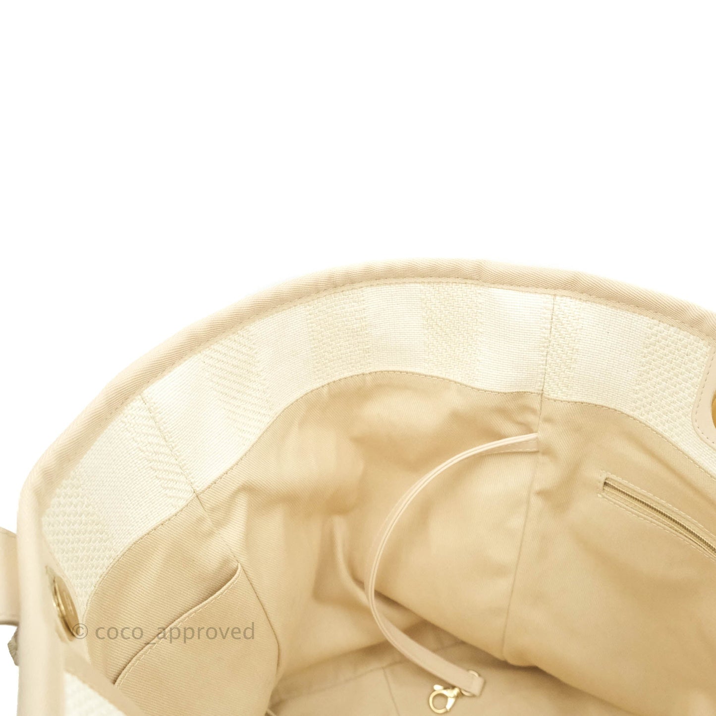 Chanel Large Deauville Light Beige Stripe Canvas Gold Hardware