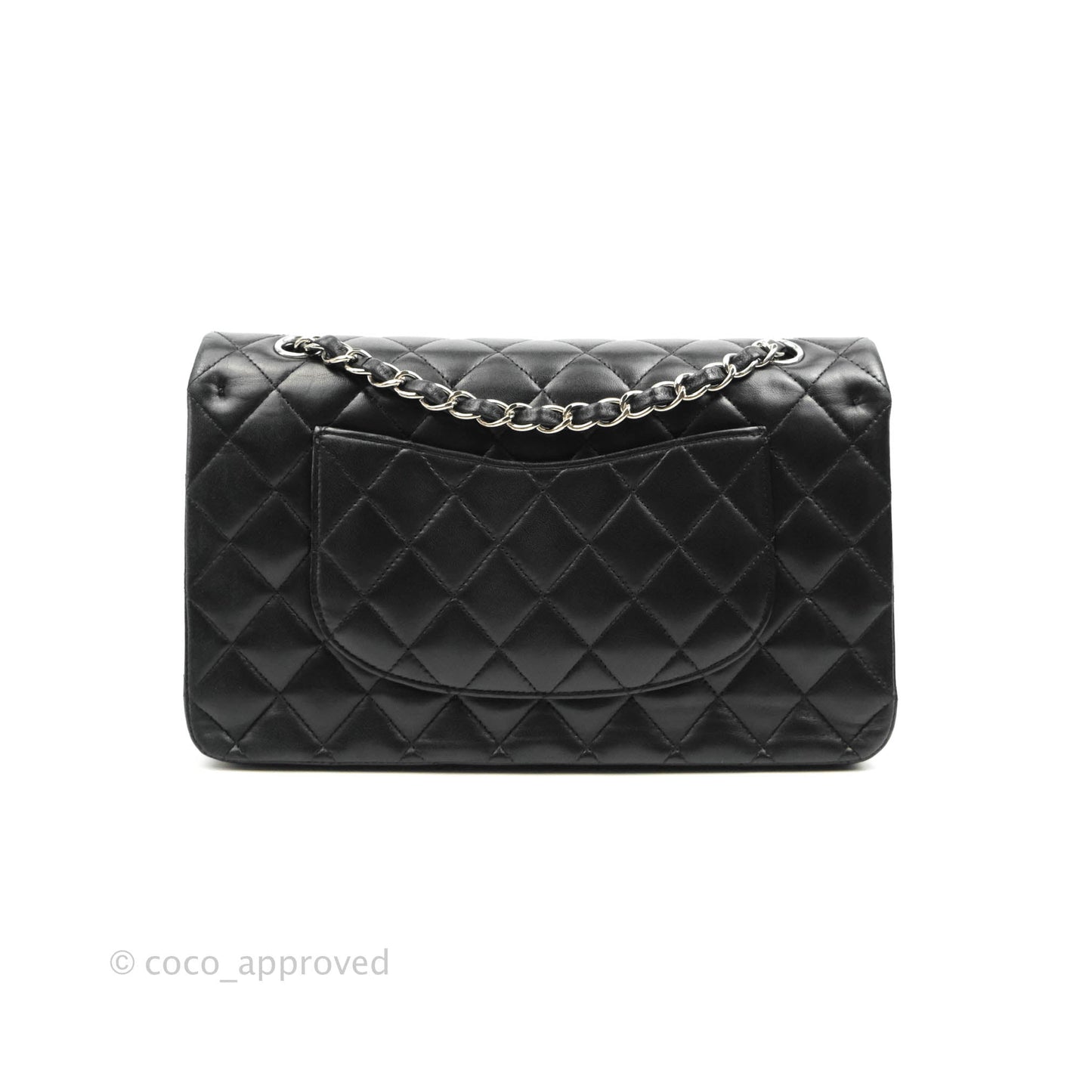 Chanel Classic M/L Medium Double Flap Black Lambskin Silver Hardware