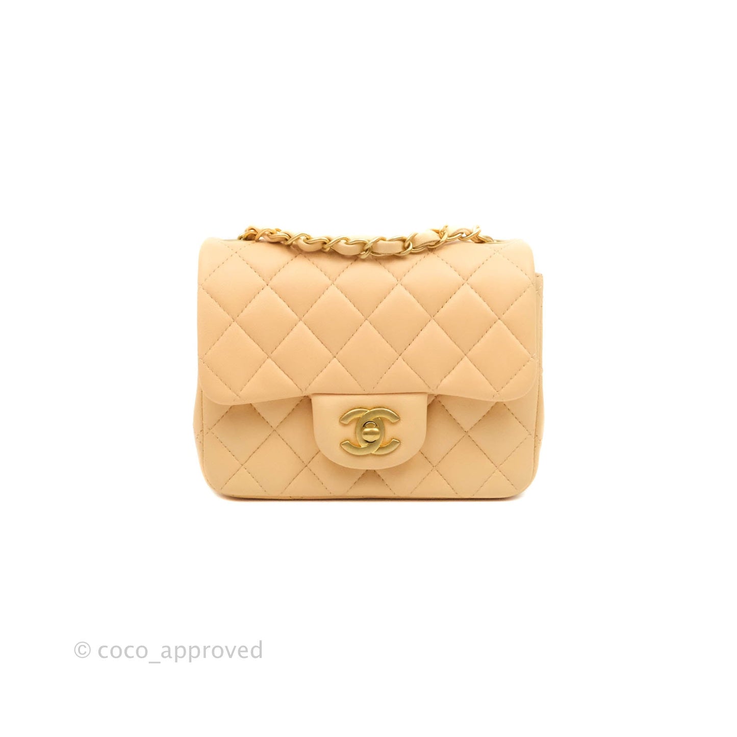 Chanel Quilted Mini Square Light Beige Lambskin Aged Gold Hardware
