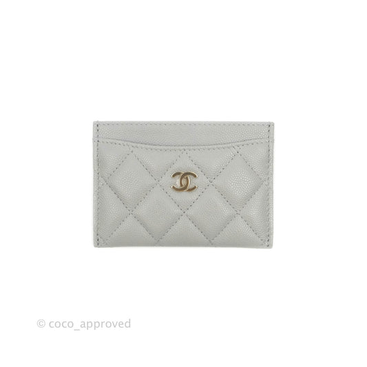 Chanel Classic Flat Card Holder Grey Caviar Gold Hardware 21A