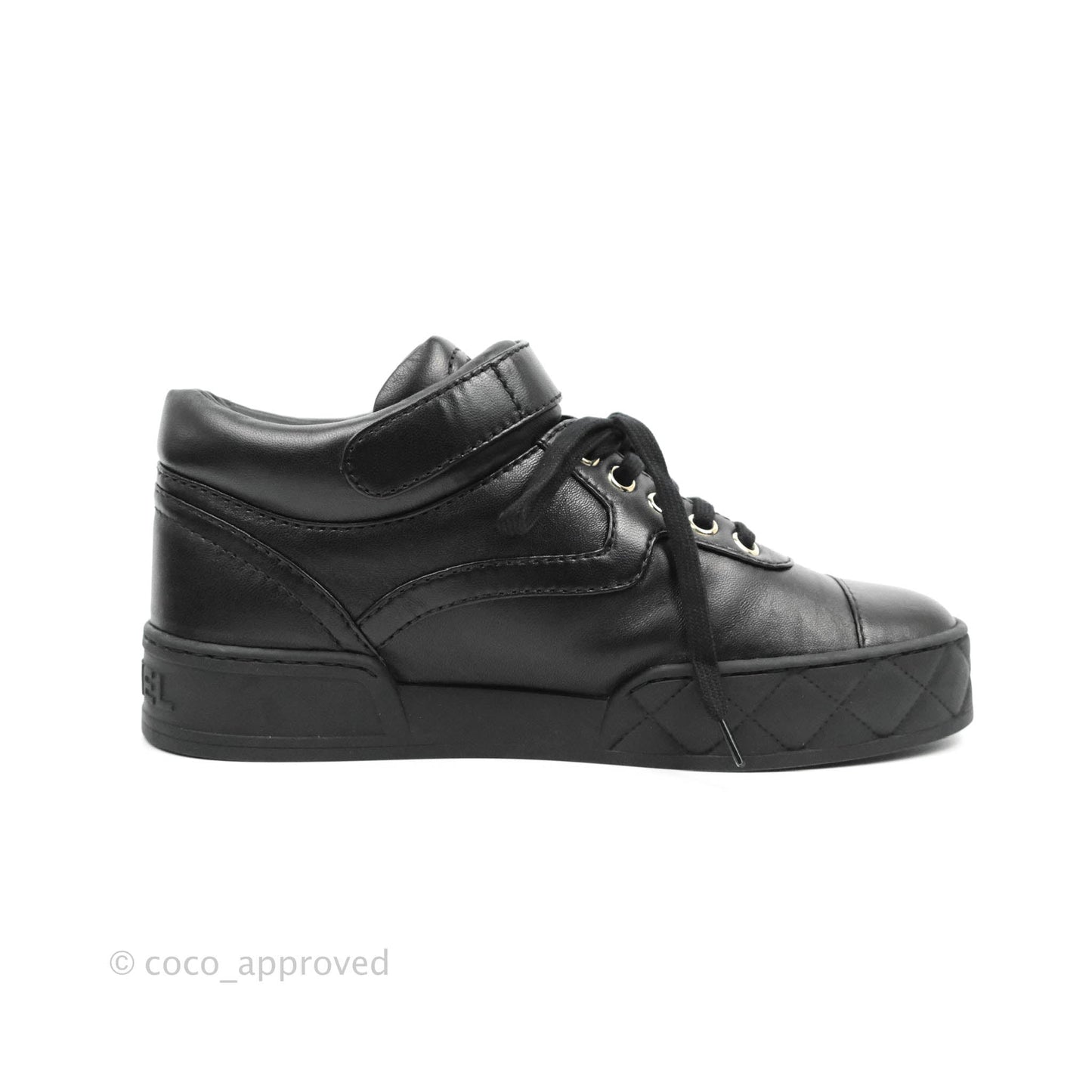 Chanel Black Leather Sneakers Gold Hardware