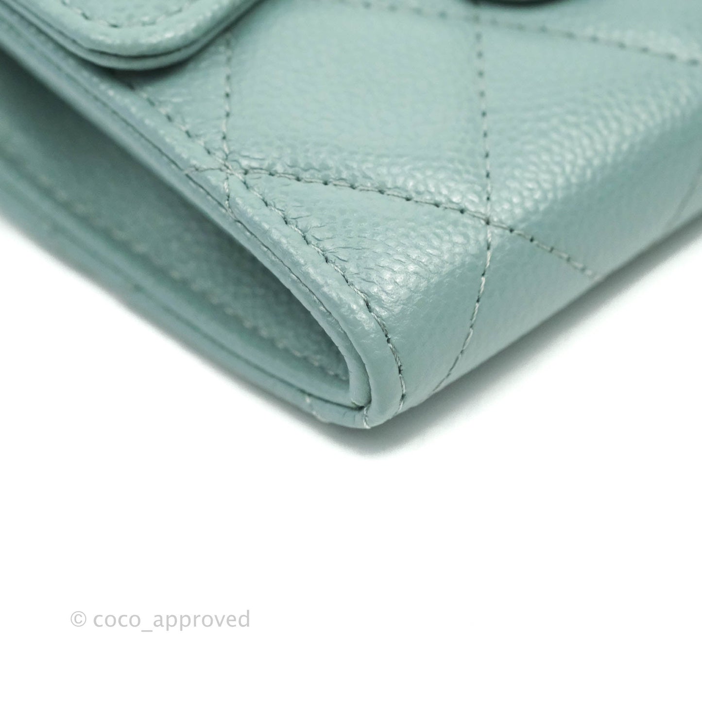 Chanel Mini Wallet With Chain Light Blue Caviar Silver Hardware 20B
