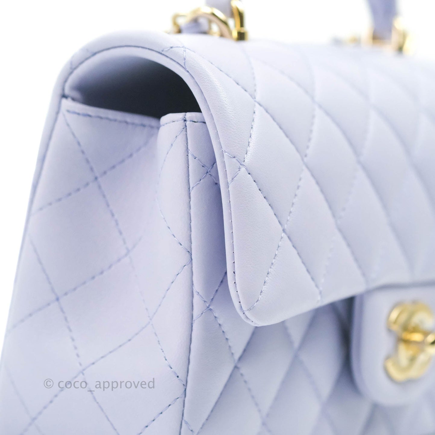 Chanel Top Handle Mini Rectangular Flap Bag Lilac Lambskin Aged Gold Hardware 21K