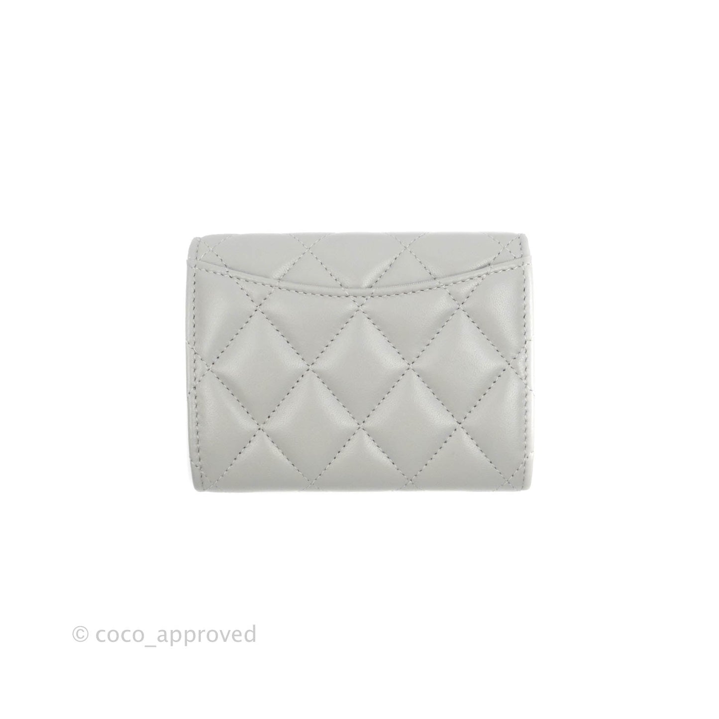 Chanel Quilted Small Flap Card Holder Grey Lambskin Silver Hardware