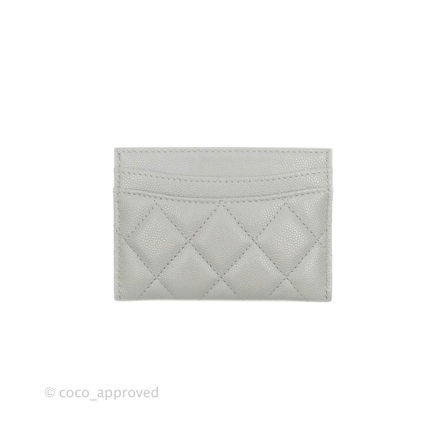 Chanel Classic Flat Card Holder Grey Caviar Gold Hardware 21A