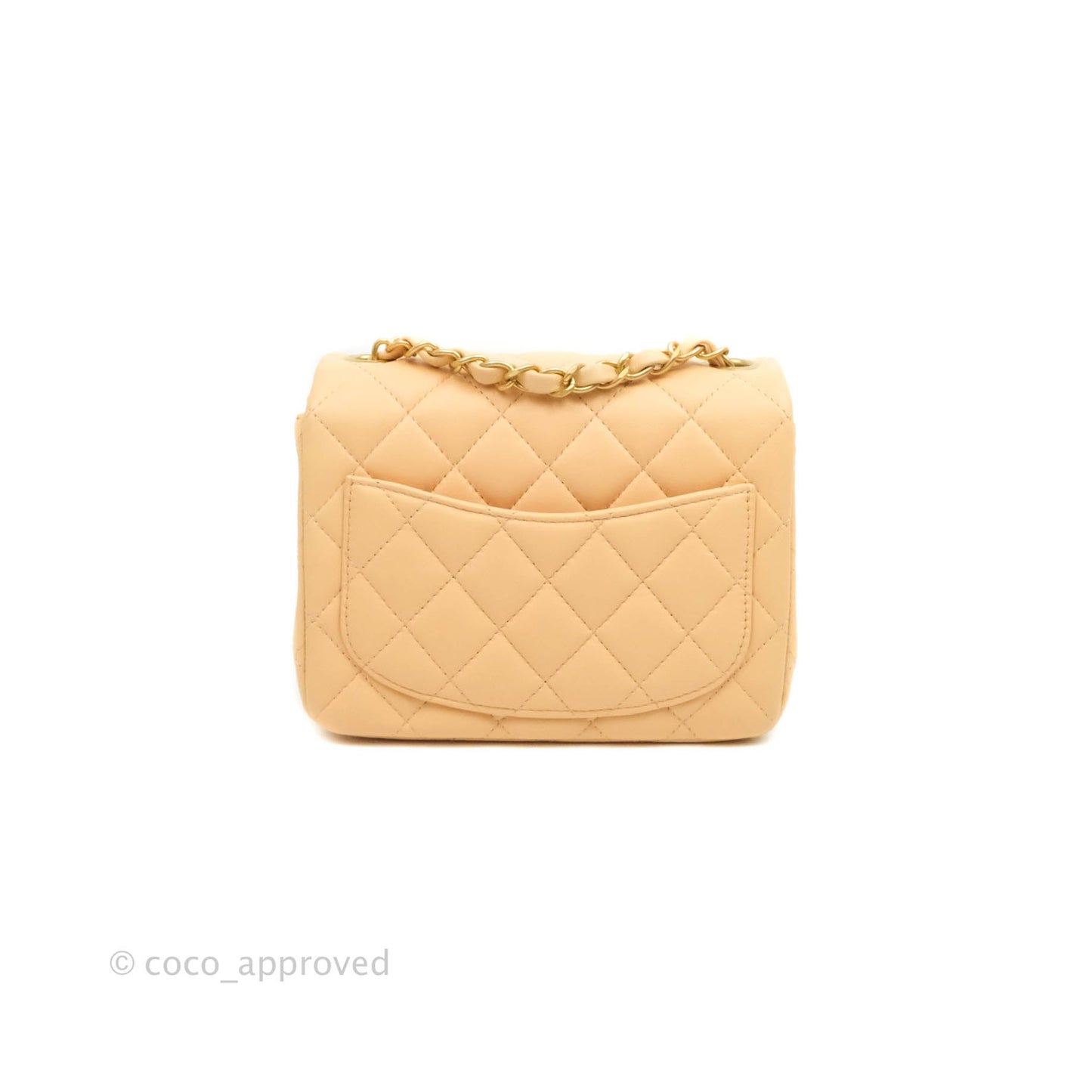 Chanel Quilted Mini Square Light Beige Lambskin Aged Gold Hardware