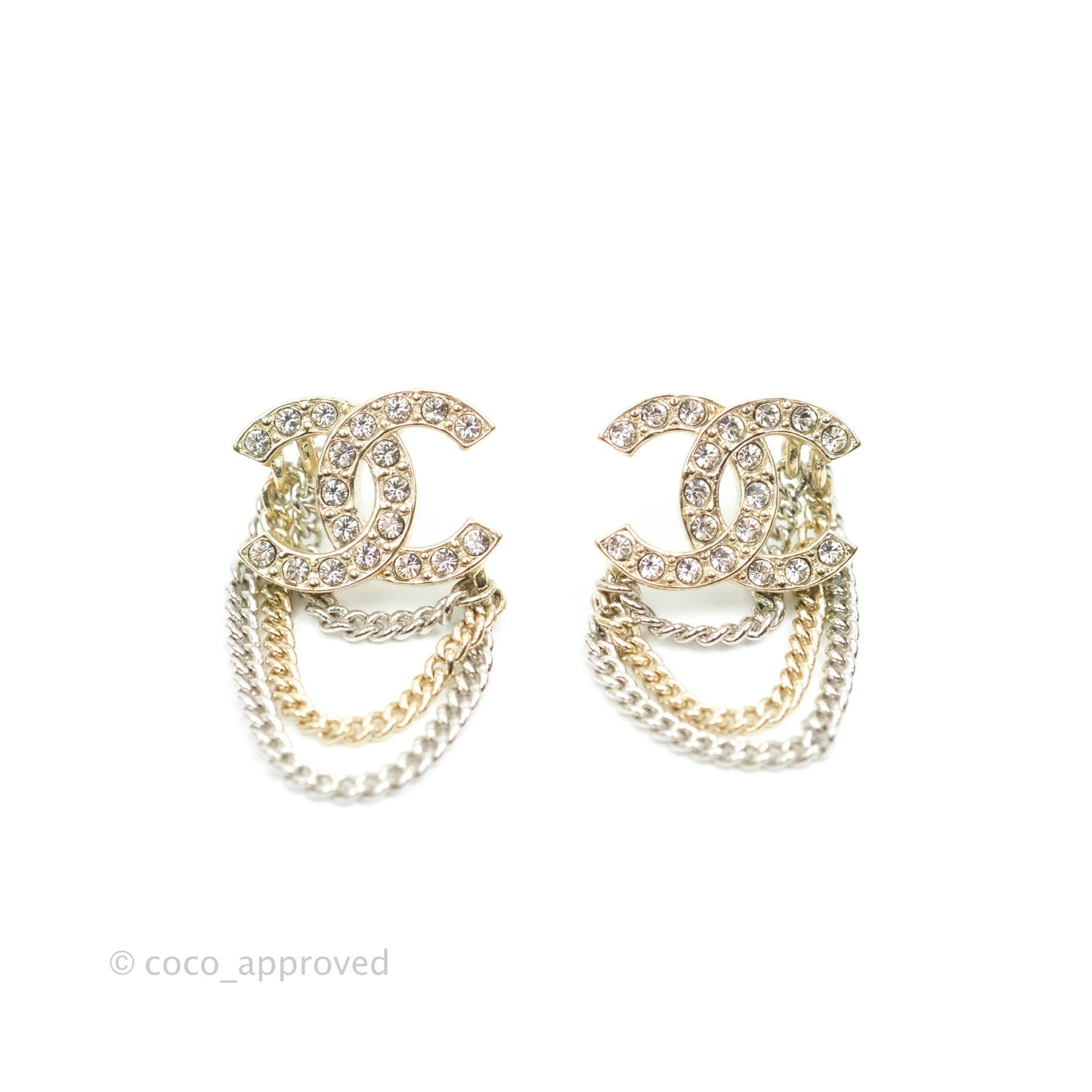 Chanel Crystal CC Chain Pendant Earrings 21B