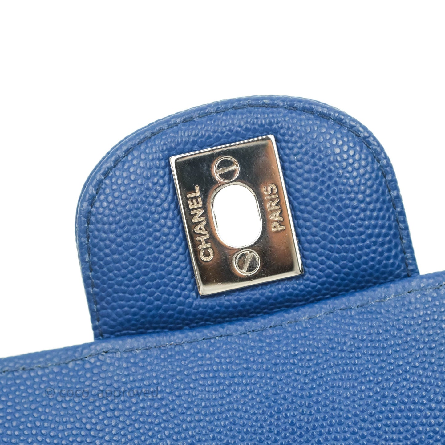 Chanel Quilted Mini Rectangular Flap Blue Caviar Silver Hardware