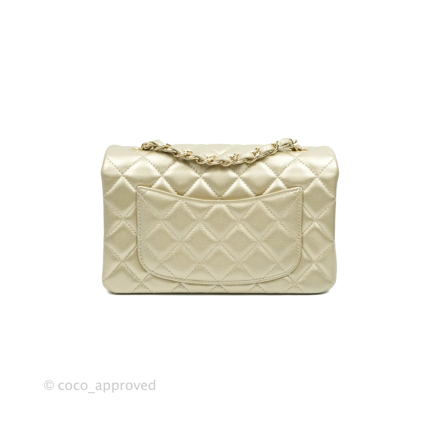 Chanel Quilted Mini Rectangular Flap Champagne Caviar Gold Hardware