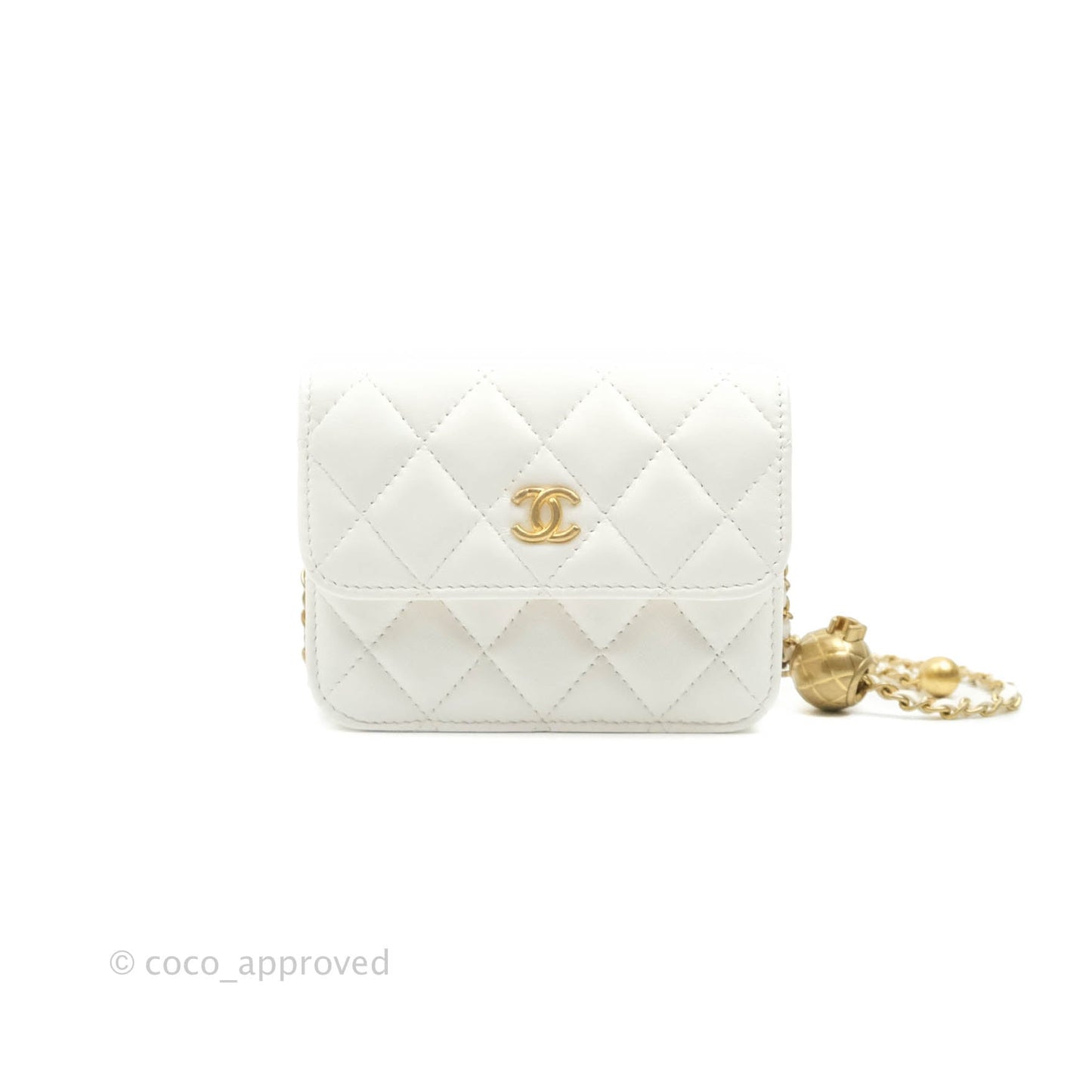 Chanel Mini Pearl Crush Clutch With Chain White Aged Gold Hardware