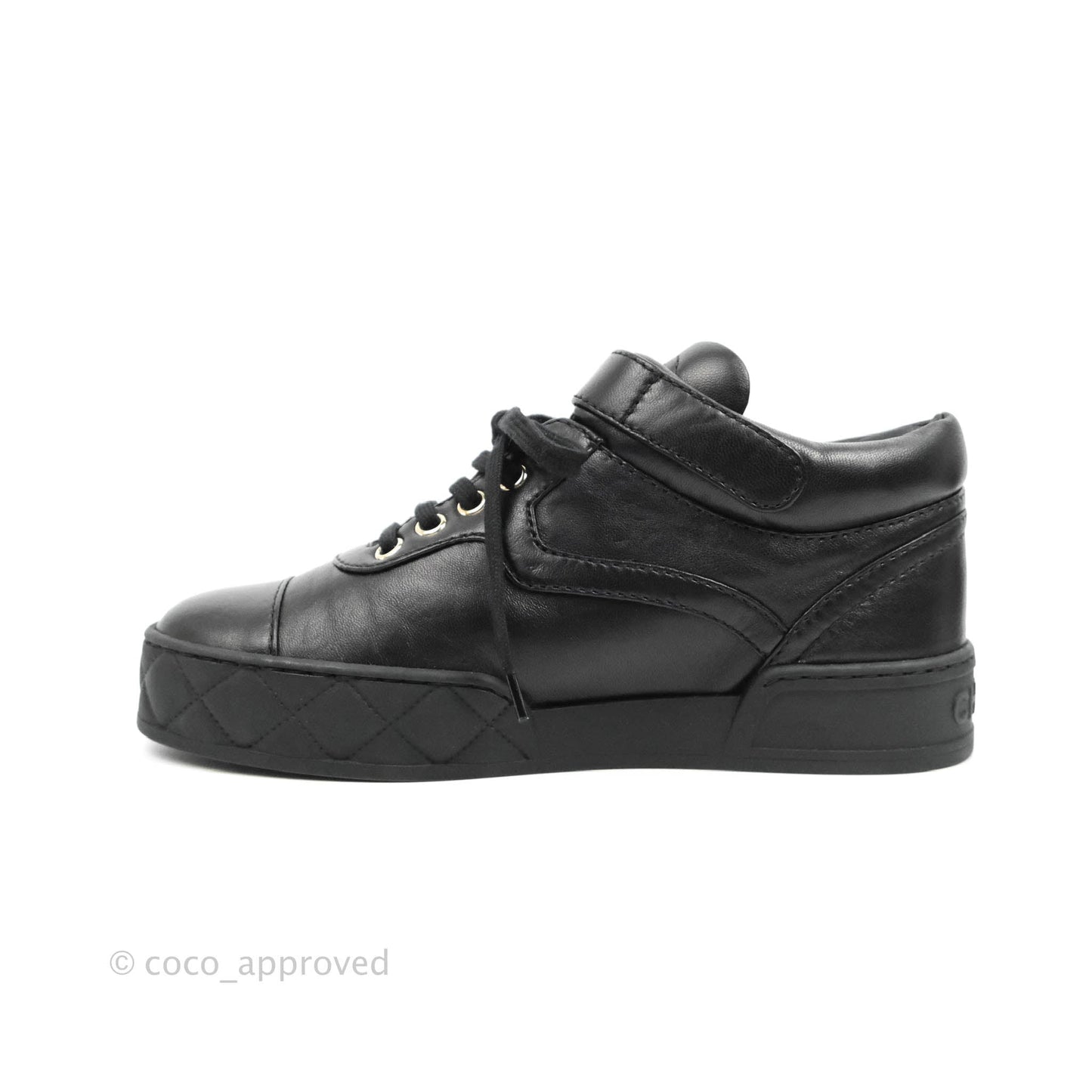 Chanel Black Leather Sneakers Gold Hardware