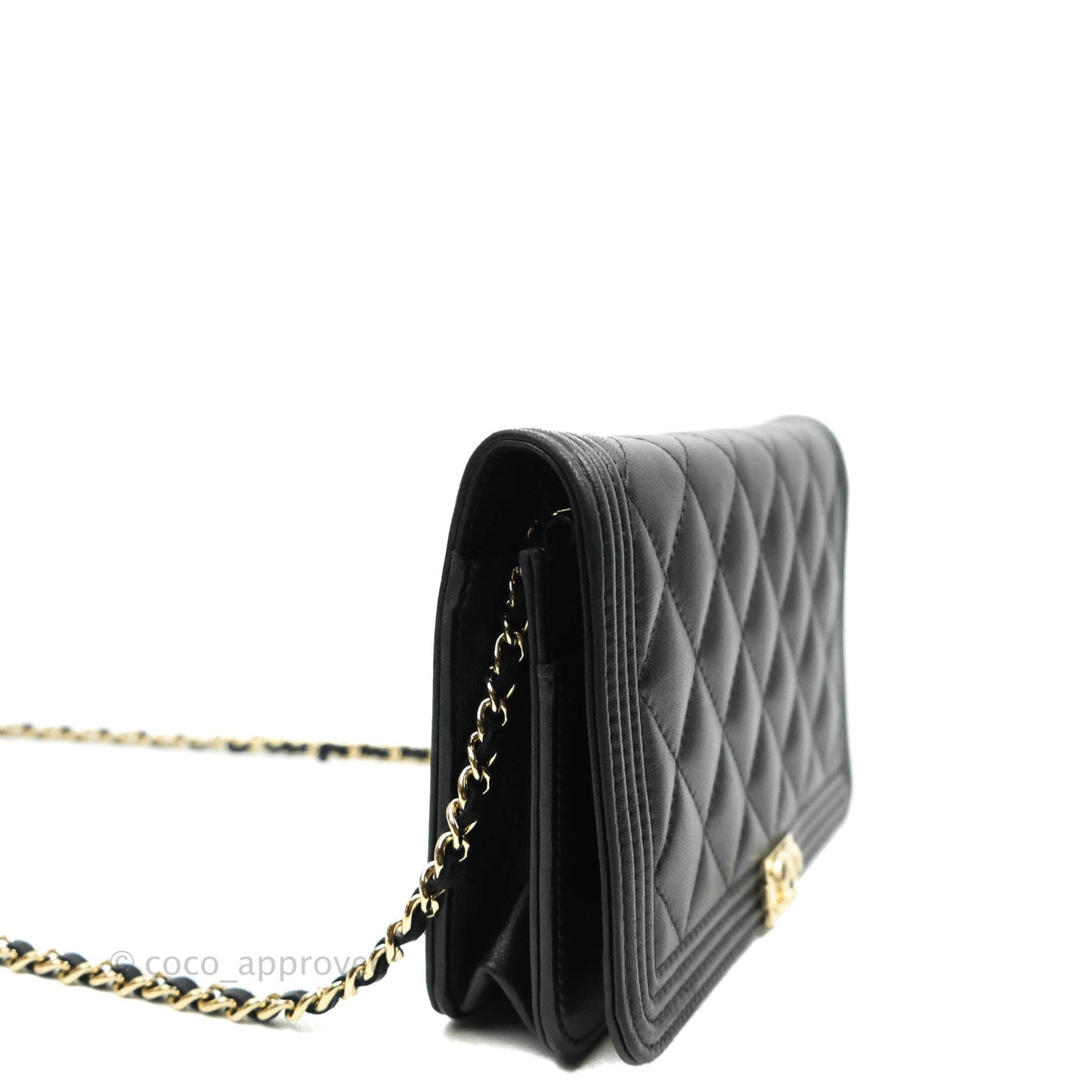 Chanel Quilted Boy Wallet on Chain WOC Black Lambskin Gold Hardware