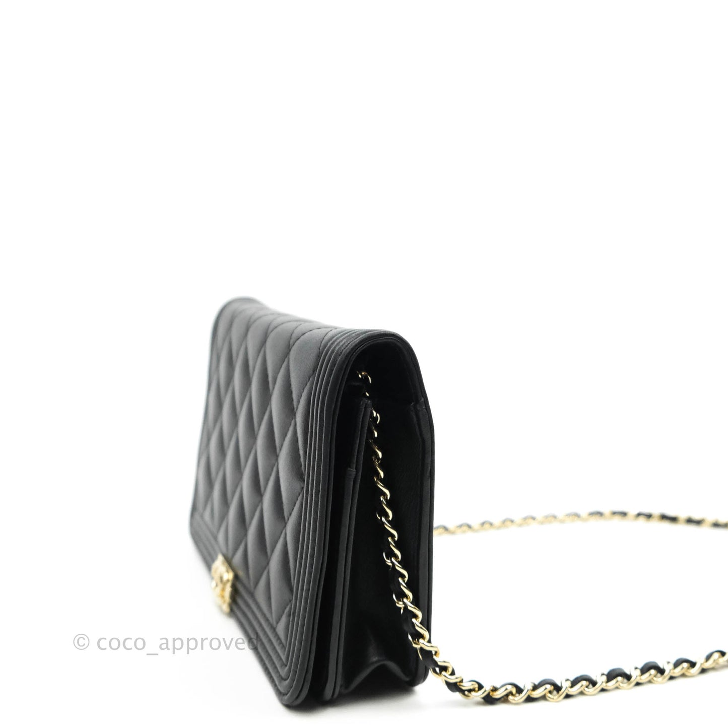 Chanel Quilted Boy Wallet on Chain WOC Black Lambskin Gold Hardware