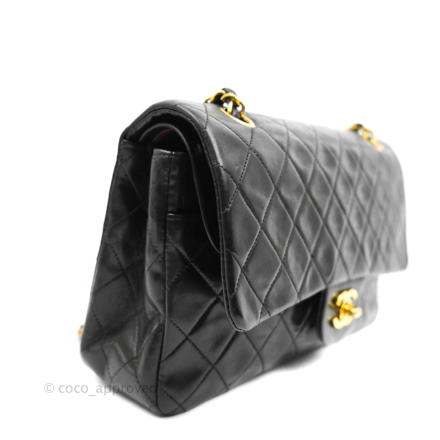 Chanel Vintage Classic M/L Medium Double Flap Bag Black Lambskin 24K Gold Hardware