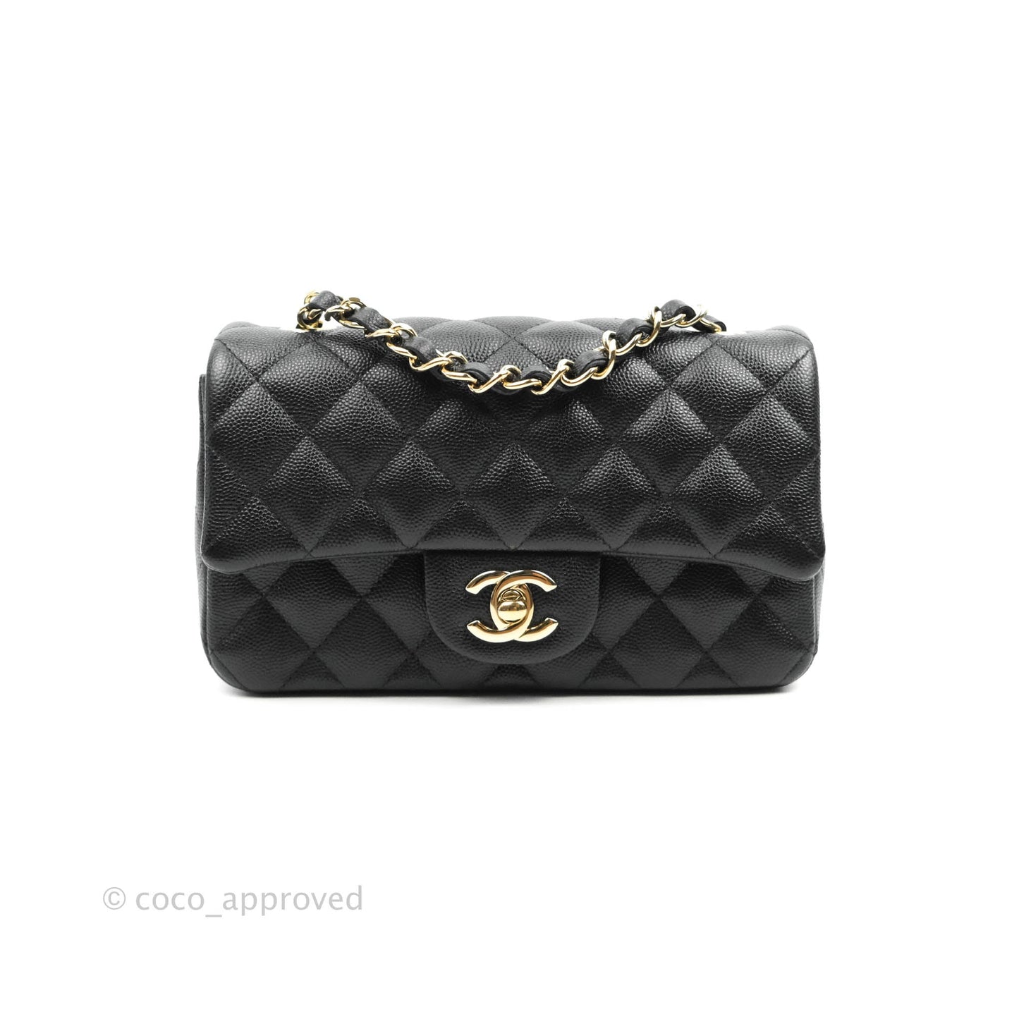 Chanel Quilted Mini Rectangular Flap Black Caviar Gold Hardware 18B