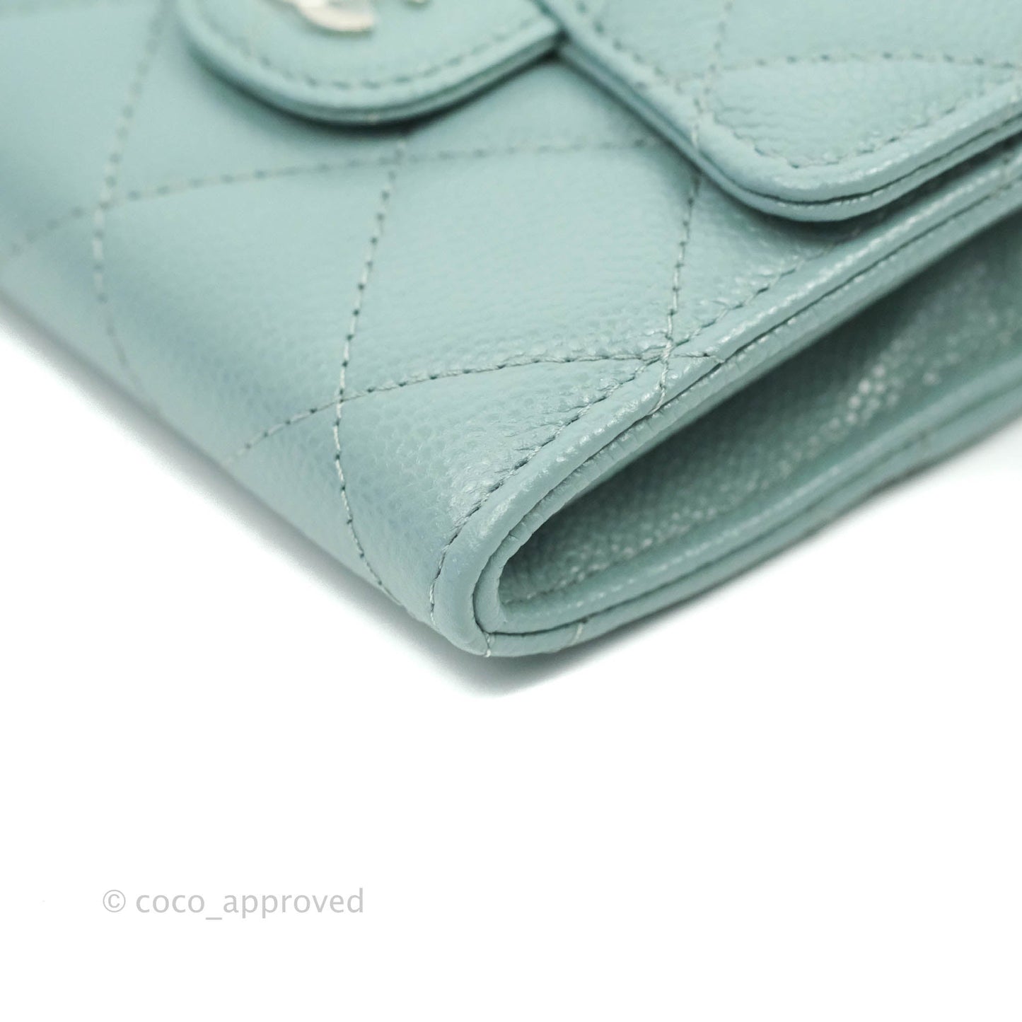 Chanel Mini Wallet With Chain Light Blue Caviar Silver Hardware 20B
