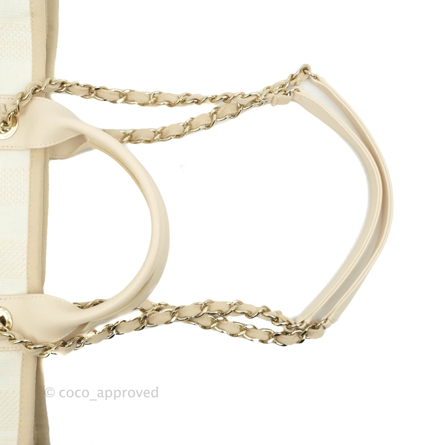 Chanel Large Deauville Light Beige Stripe Canvas Gold Hardware