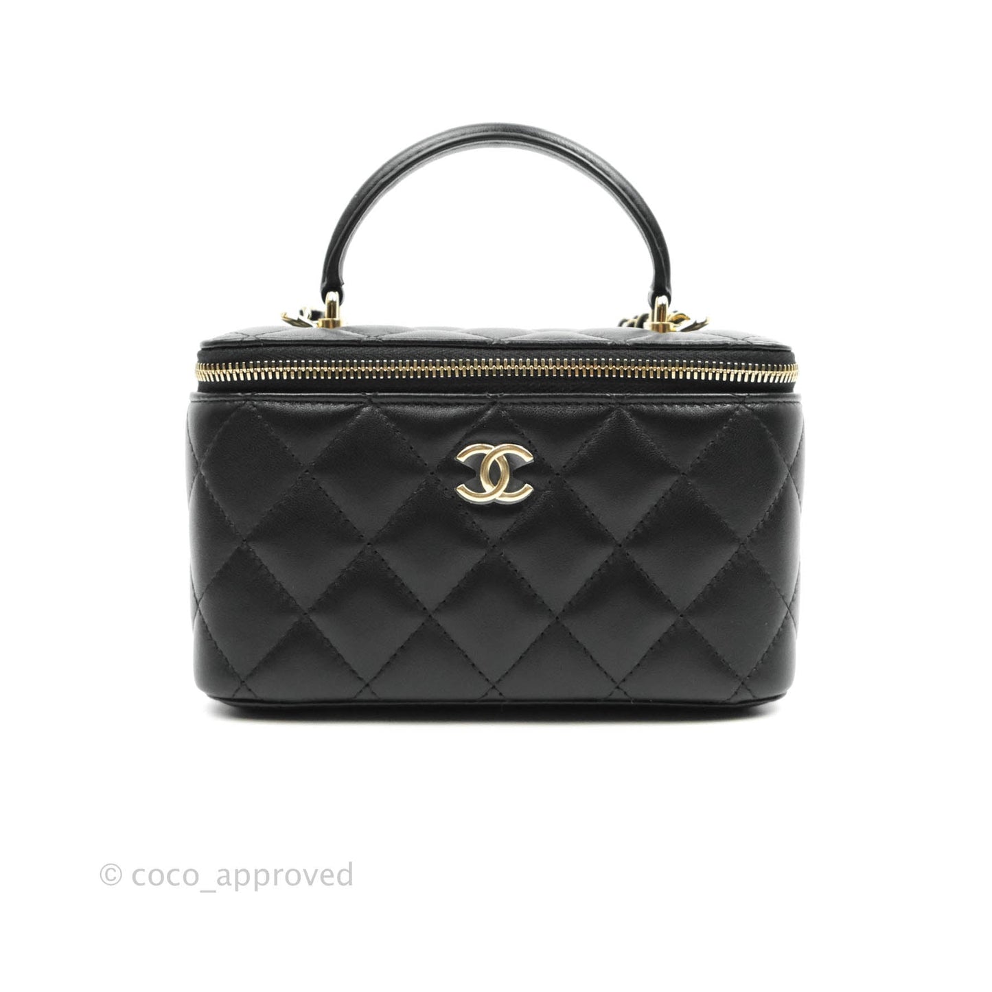 Chanel Classic Vanity Rectangular Top Handle With Chain Black Lambskin Gold Hardware