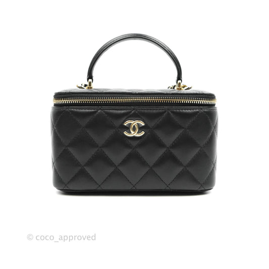 Chanel Classic Vanity Rectangular Top Handle With Chain Black Lambskin Gold Hardware