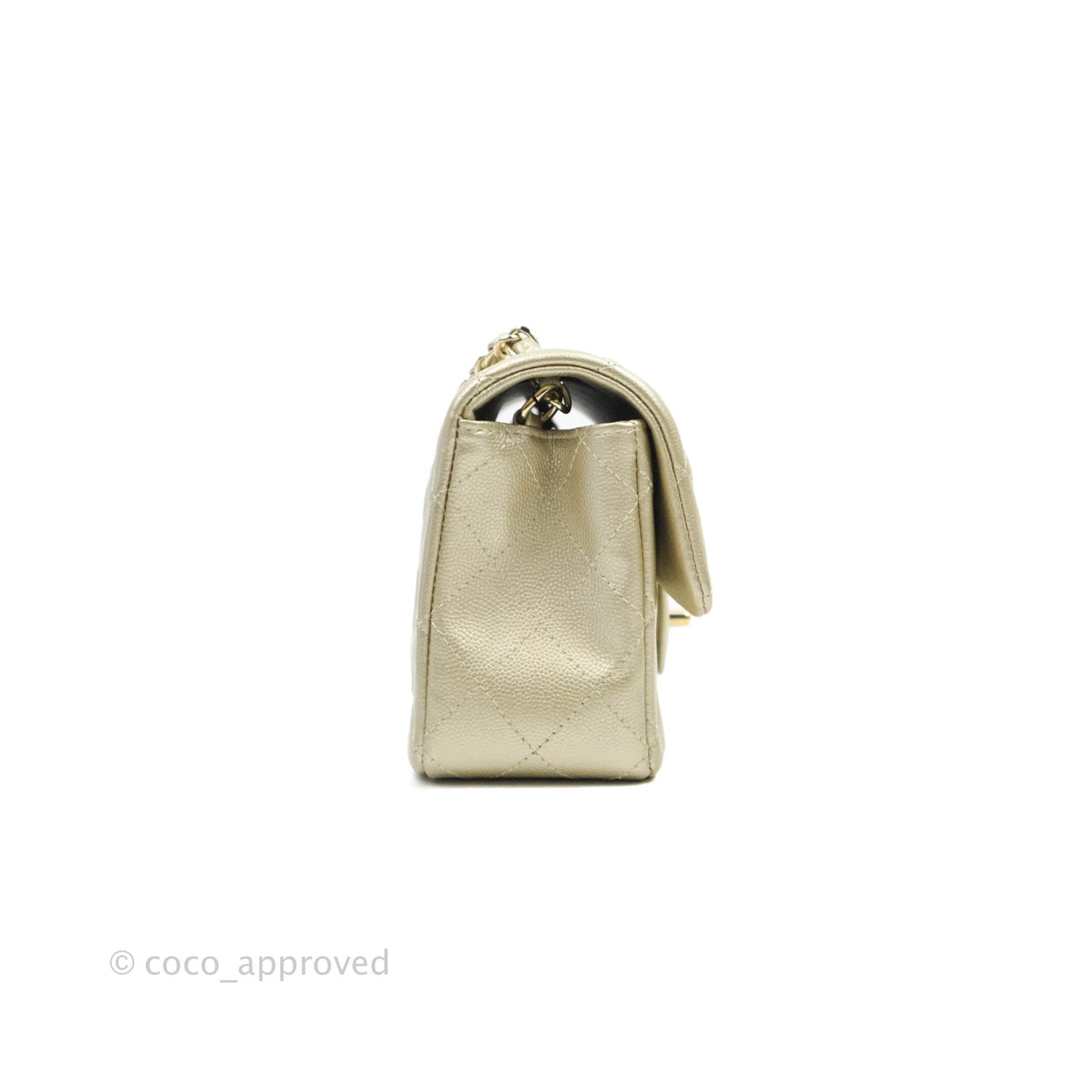 Chanel Quilted Mini Rectangular Flap Champagne Caviar Gold Hardware