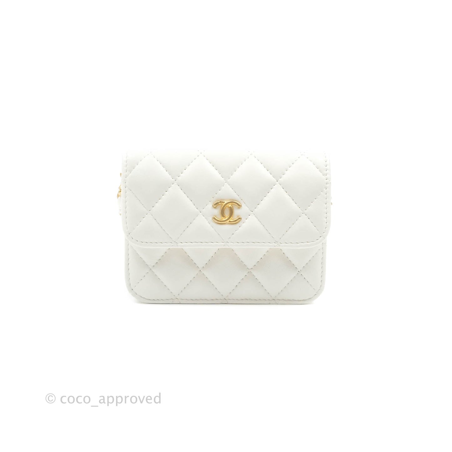 Chanel Mini Pearl Crush Clutch With Chain White Aged Gold Hardware