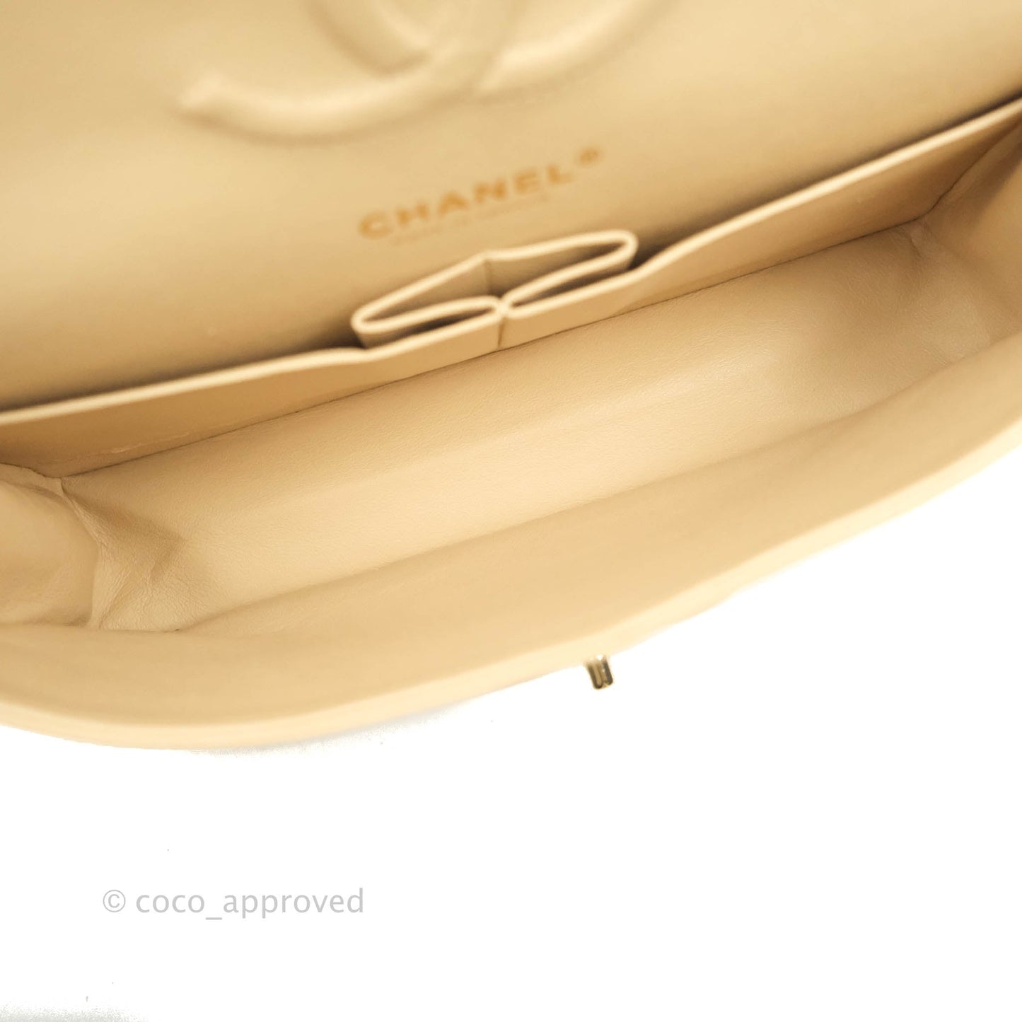 Chanel Quilted M/L Medium Double Flap Beige Caviar Gold Hardware 19C