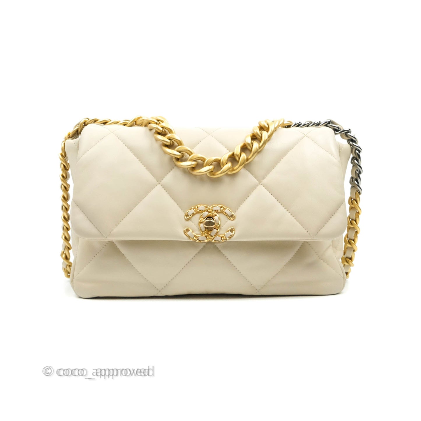 Chanel 19 Medium Beige Cream Goatskin Mixed Hardware