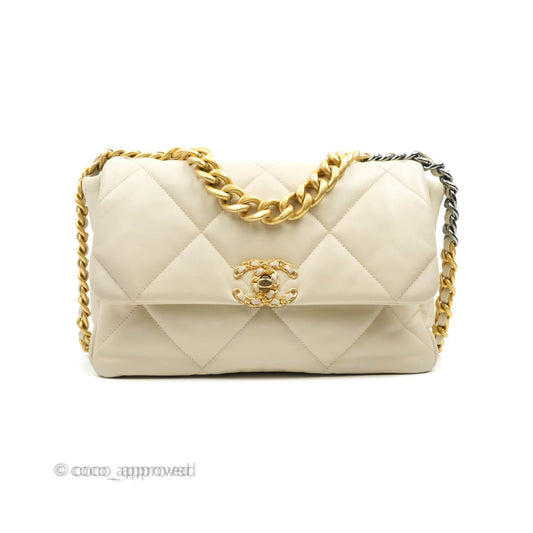 Chanel 19 Medium Beige Cream Goatskin Mixed Hardware