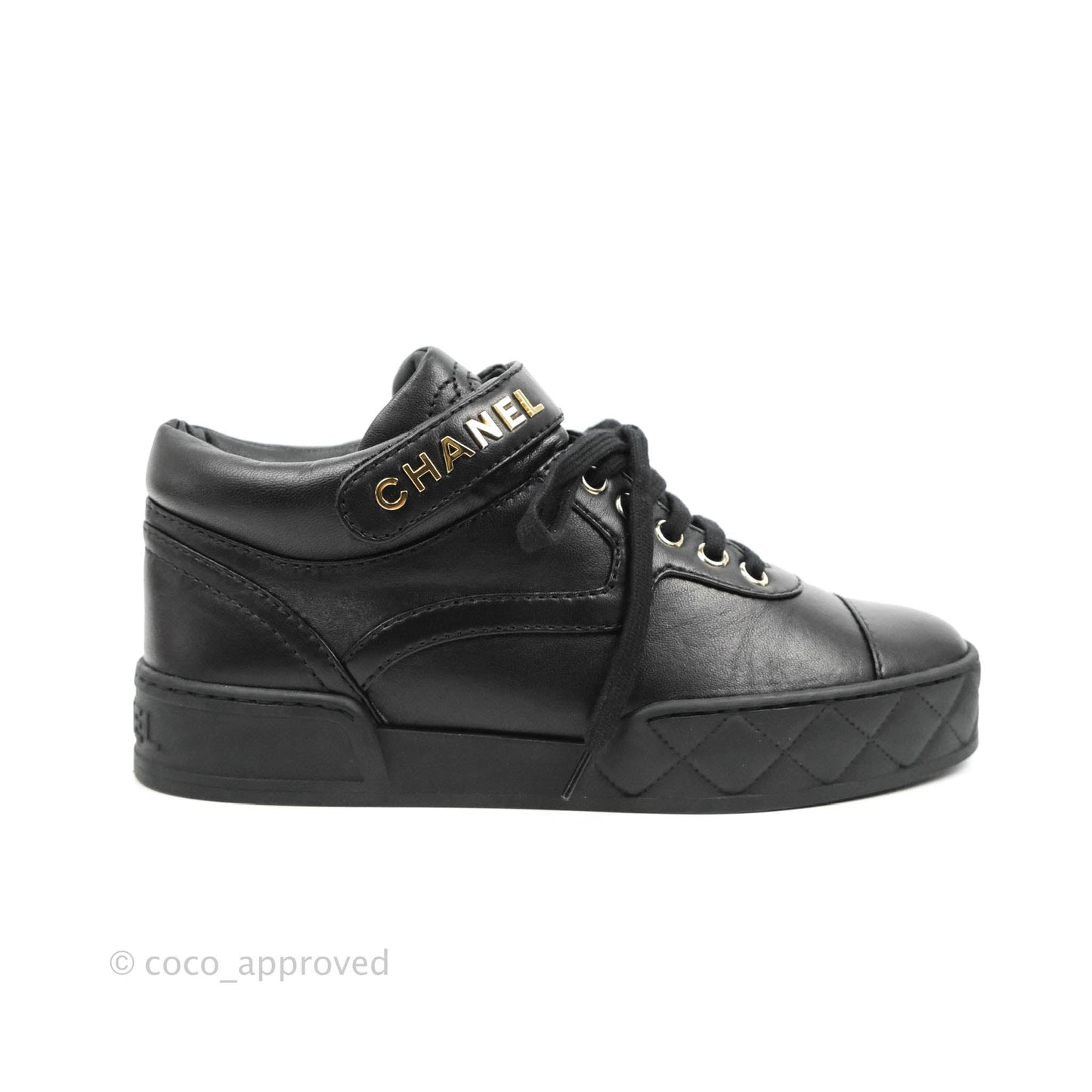 Chanel Black Leather Sneakers Gold Hardware