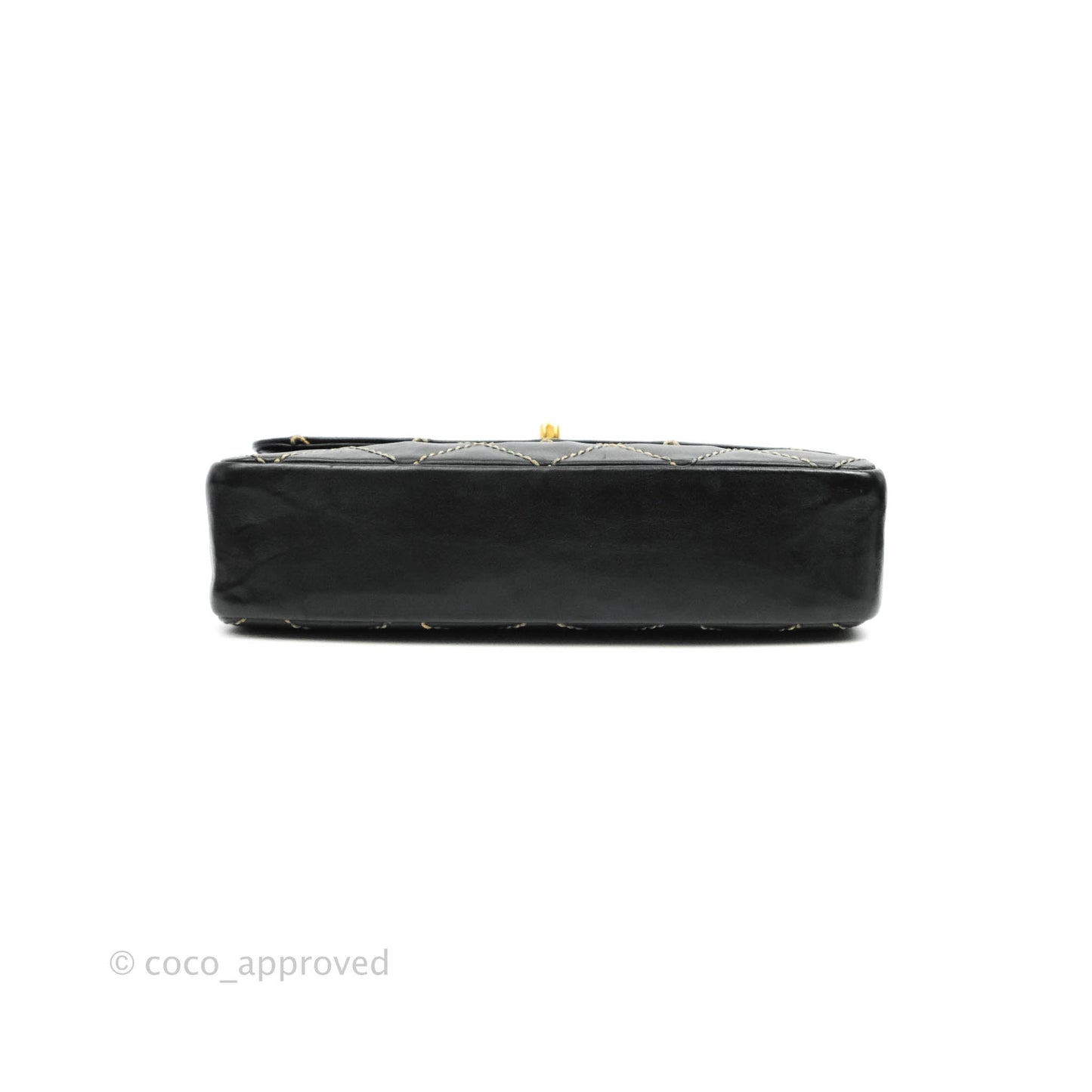 Chanel Vintage Medium Single Flap Contrast Stitching Black Calfskin Aged Gold Hardware