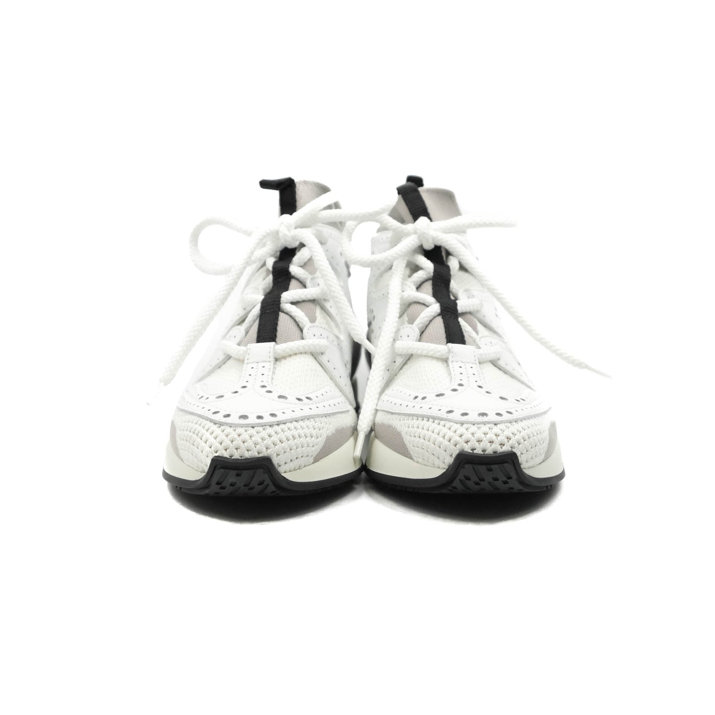 Hermès High Rise Sneakers White/Black Knit & Calfskin 2020SS