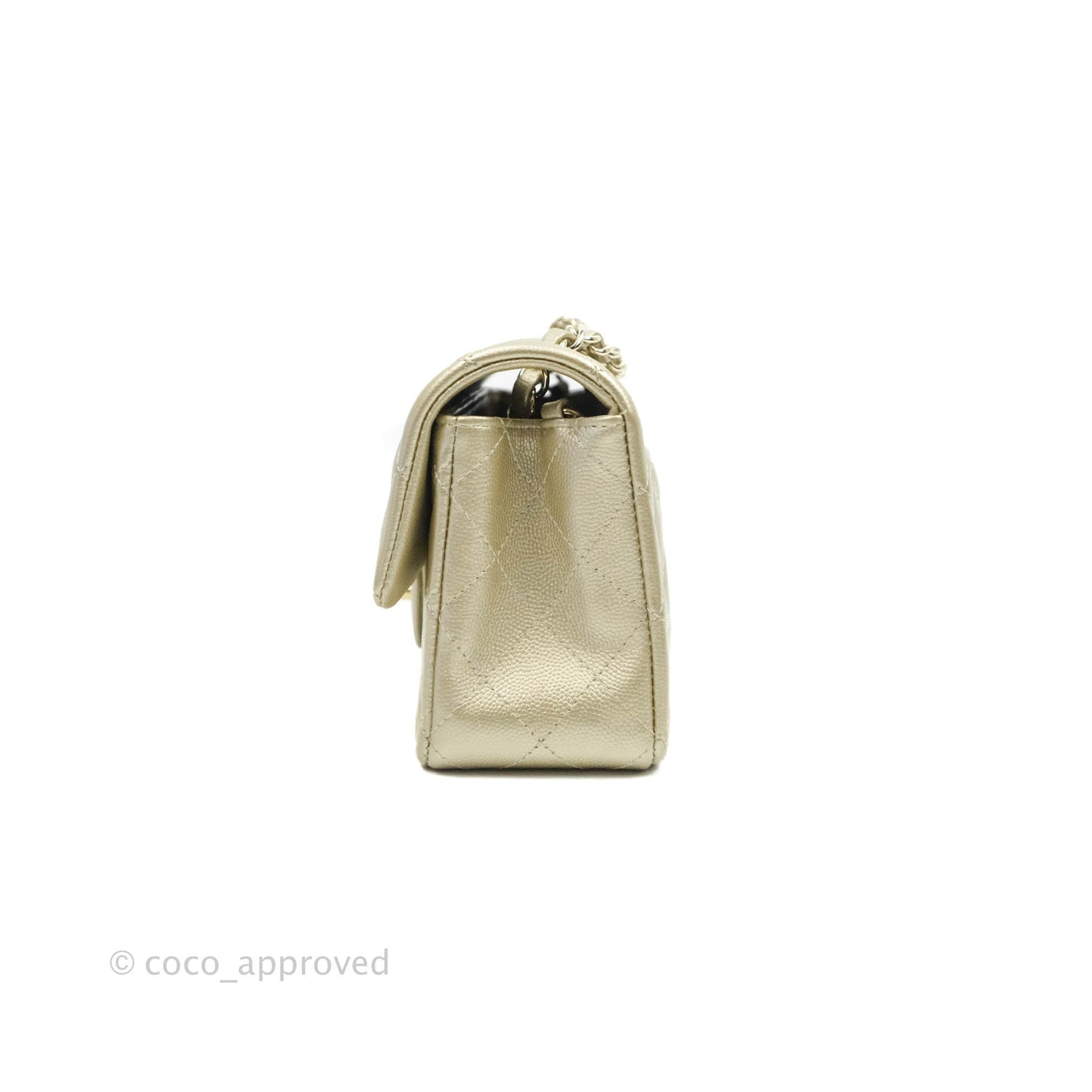 Chanel Quilted Mini Rectangular Flap Champagne Caviar Gold Hardware