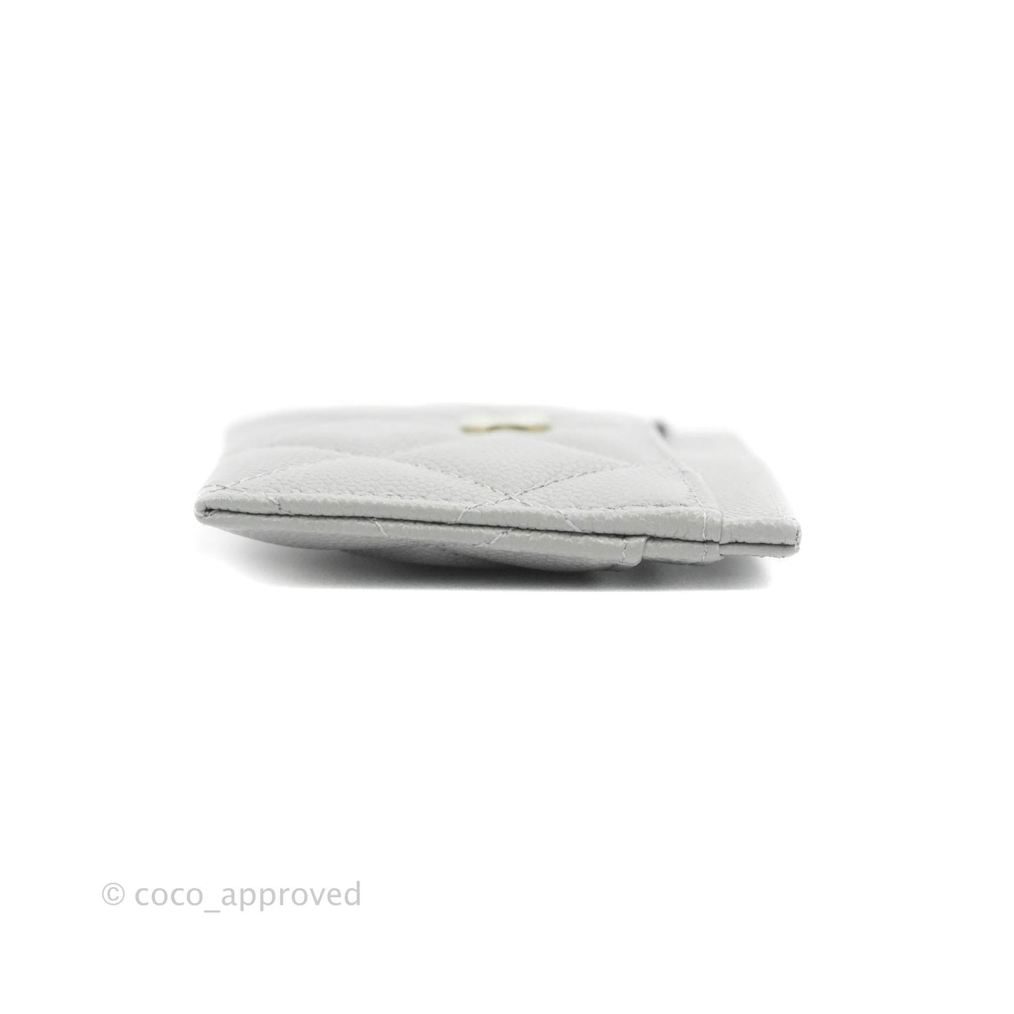 Chanel Classic Flat Card Holder Grey Caviar Gold Hardware 21A