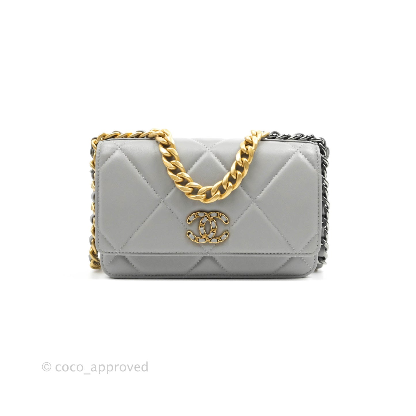 Chanel 19 Wallet on Chain WOC Grey Lambskin Mixed Hardware