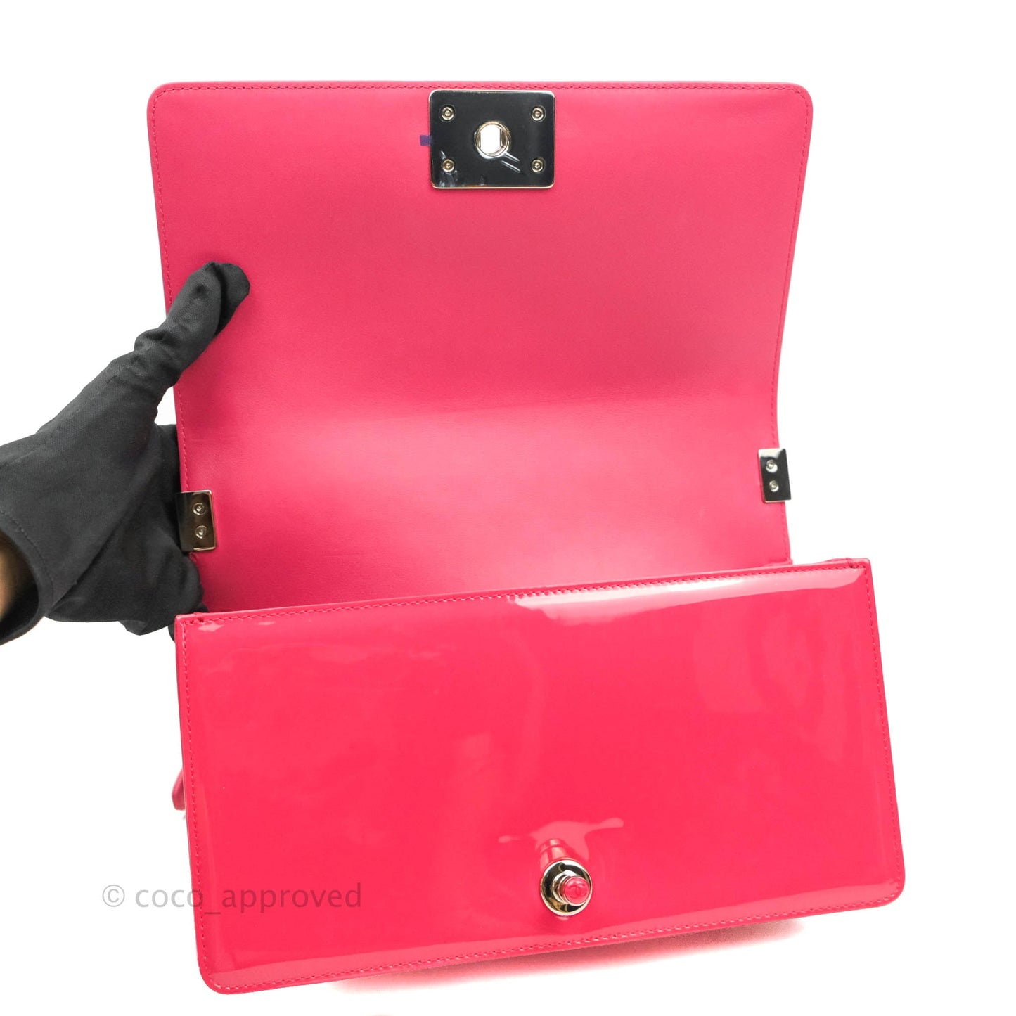 Chanel Quilted Medium Boy Bag Pink Patent Pink & Silver Hardware
