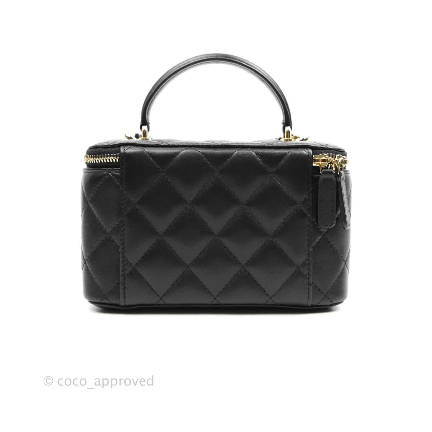 Chanel Classic Vanity Rectangular Top Handle With Chain Black Lambskin Gold Hardware