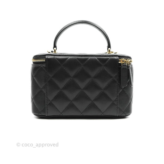 Chanel Classic Vanity Rectangular Top Handle With Chain Black Lambskin Gold Hardware