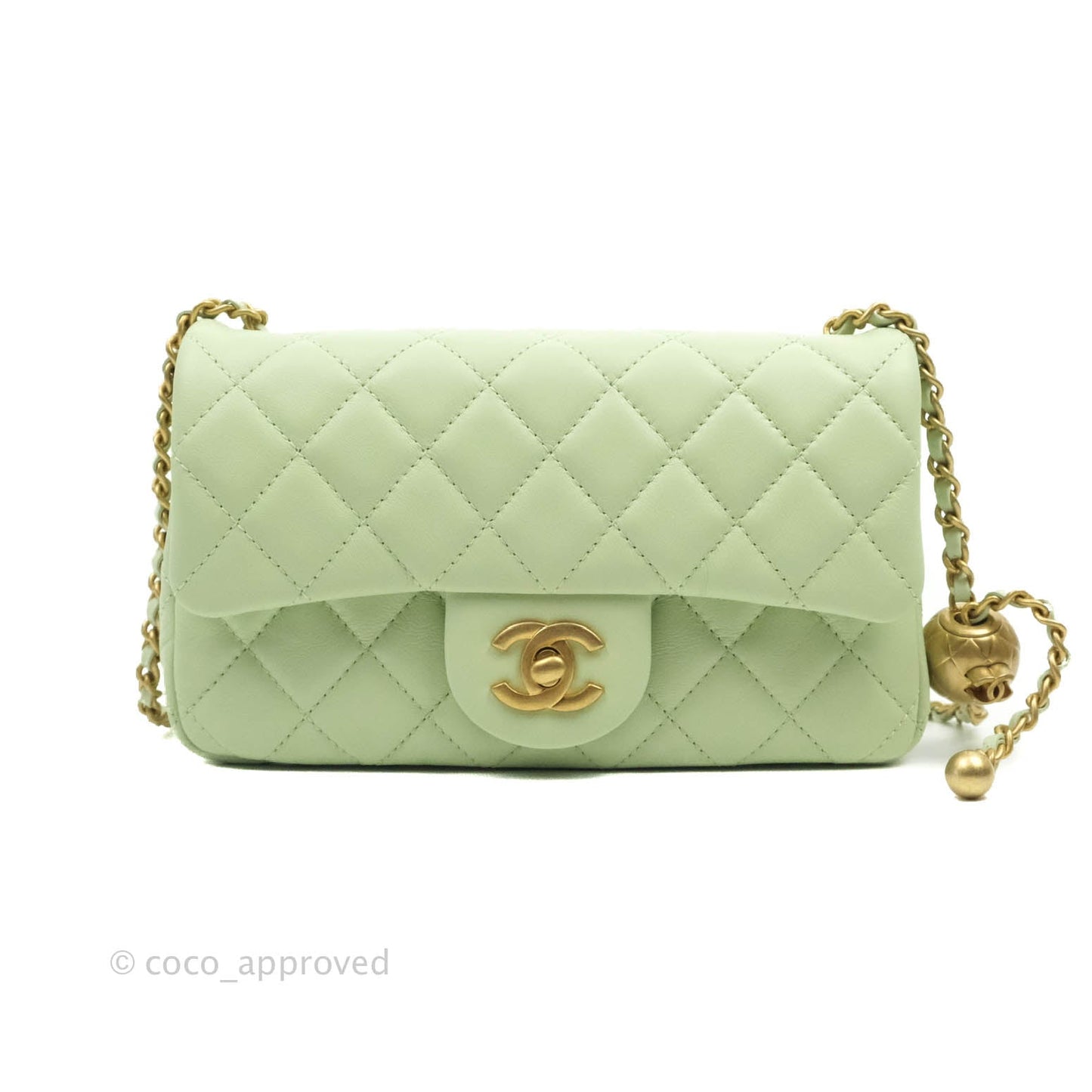 Chanel Mini Rectangular Pearl Crush Avocado Green Lambskin Aged Gold Hardware 22C