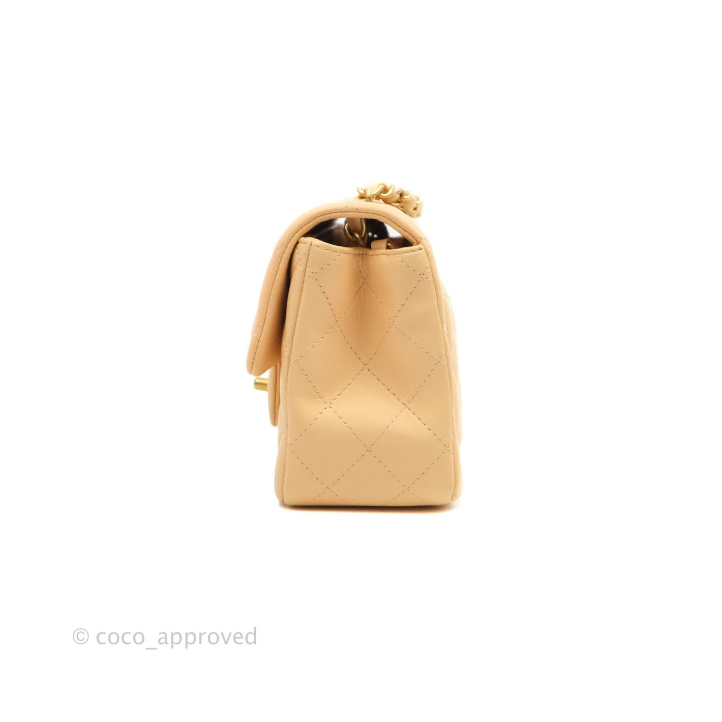 Chanel Quilted Mini Square Light Beige Lambskin Aged Gold Hardware