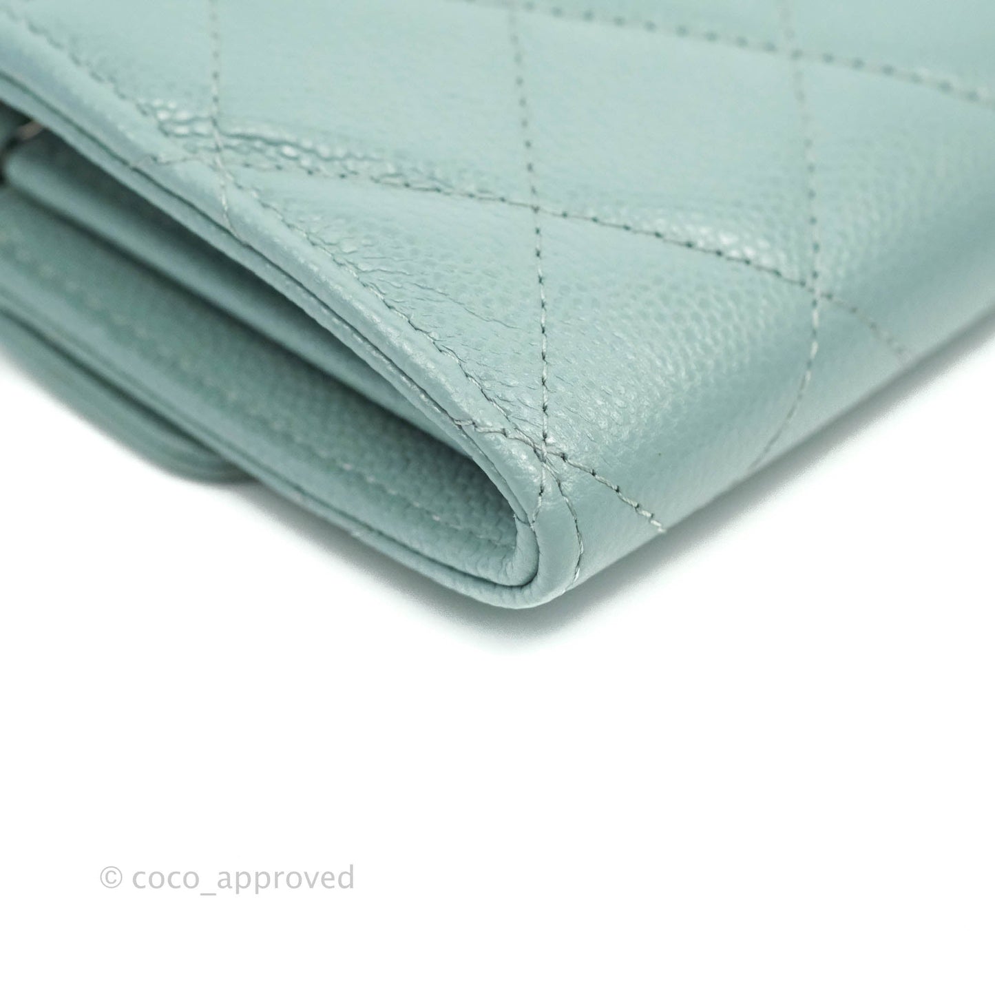 Chanel Mini Wallet With Chain Light Blue Caviar Silver Hardware 20B