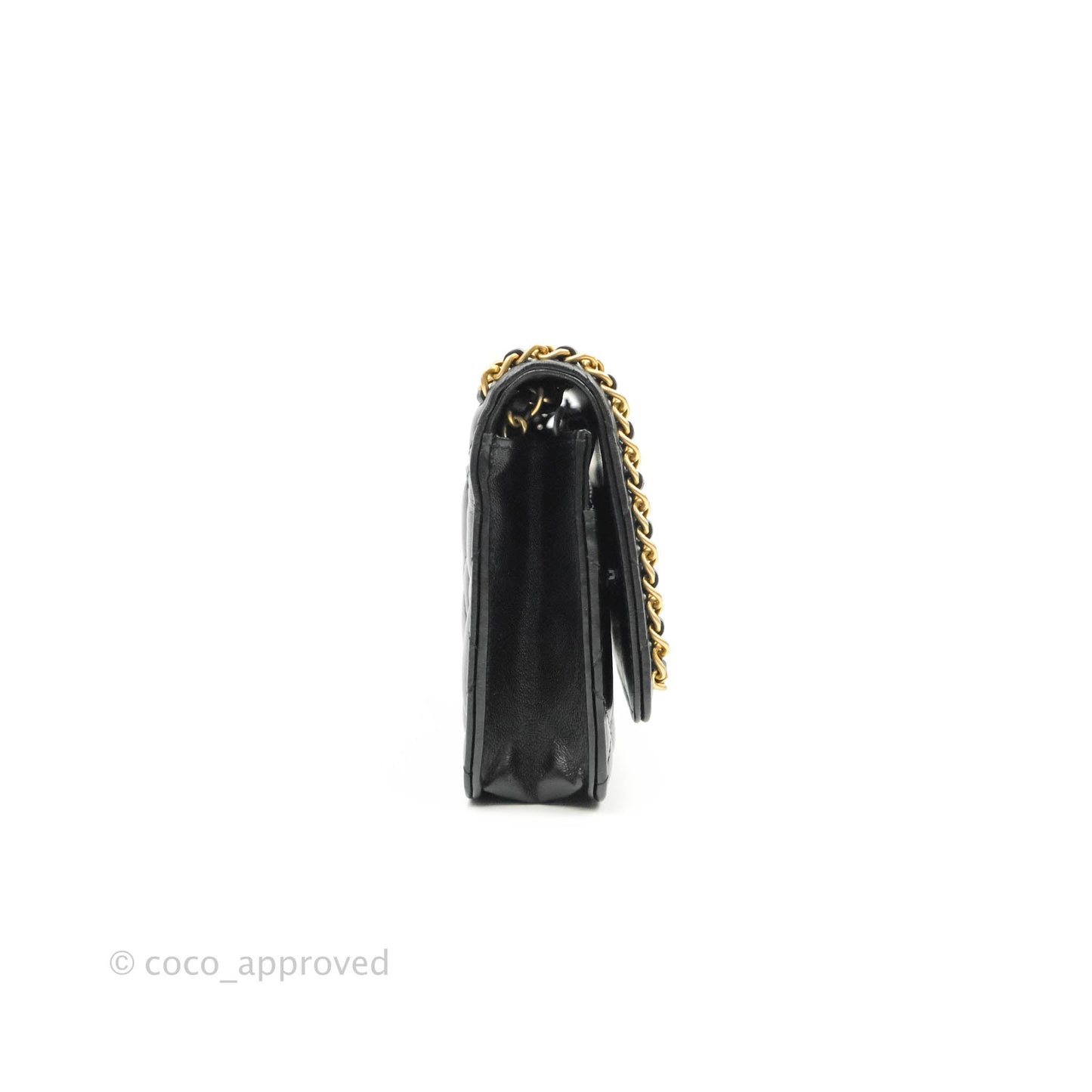 Chanel Quilted Wallet on Chain WOC Chain Around Black Lambskin Aged Gold Hardware