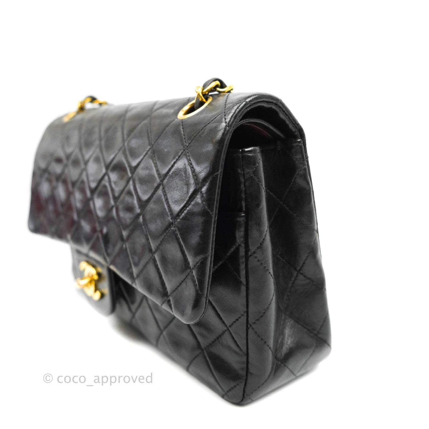 Chanel Vintage Classic M/L Medium Double Flap Bag Black Lambskin 24K Gold Hardware