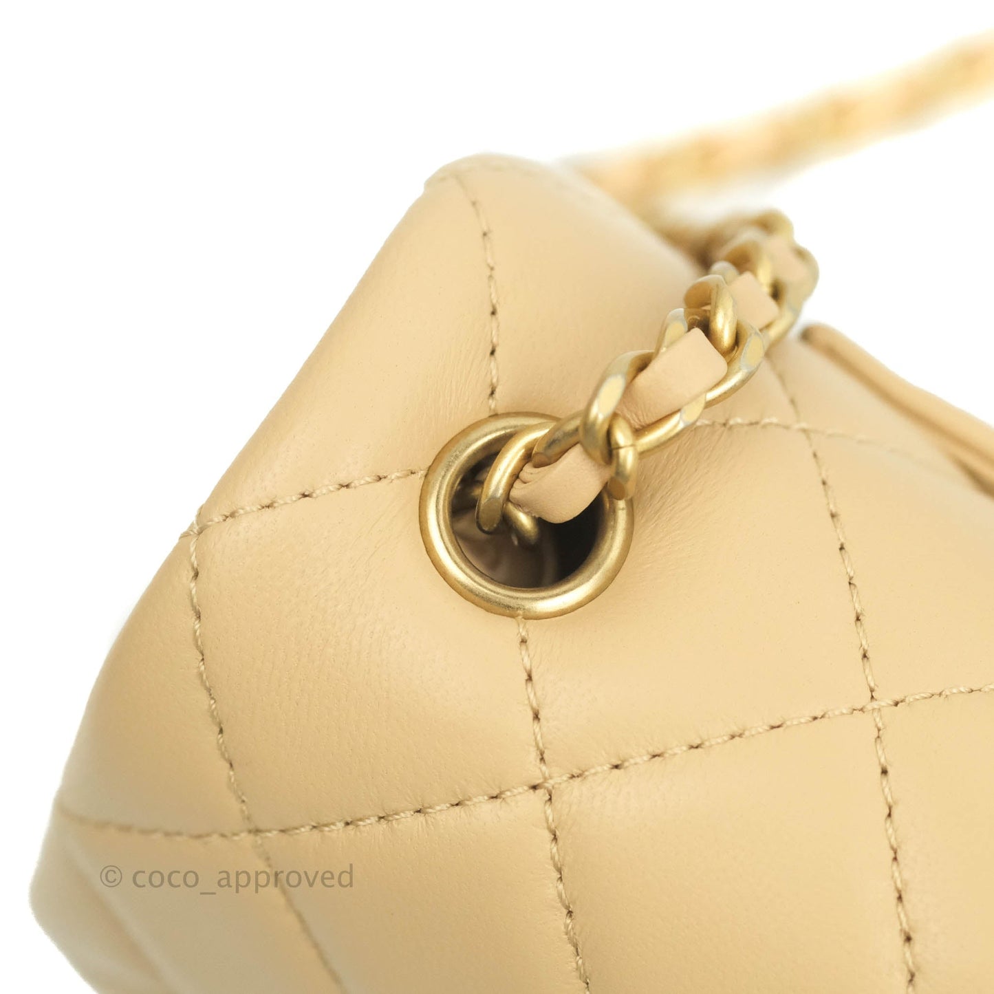 Chanel Mini Rectangular Pearl Crush Quilted Beige Lambskin Aged Gold Hardware 22C