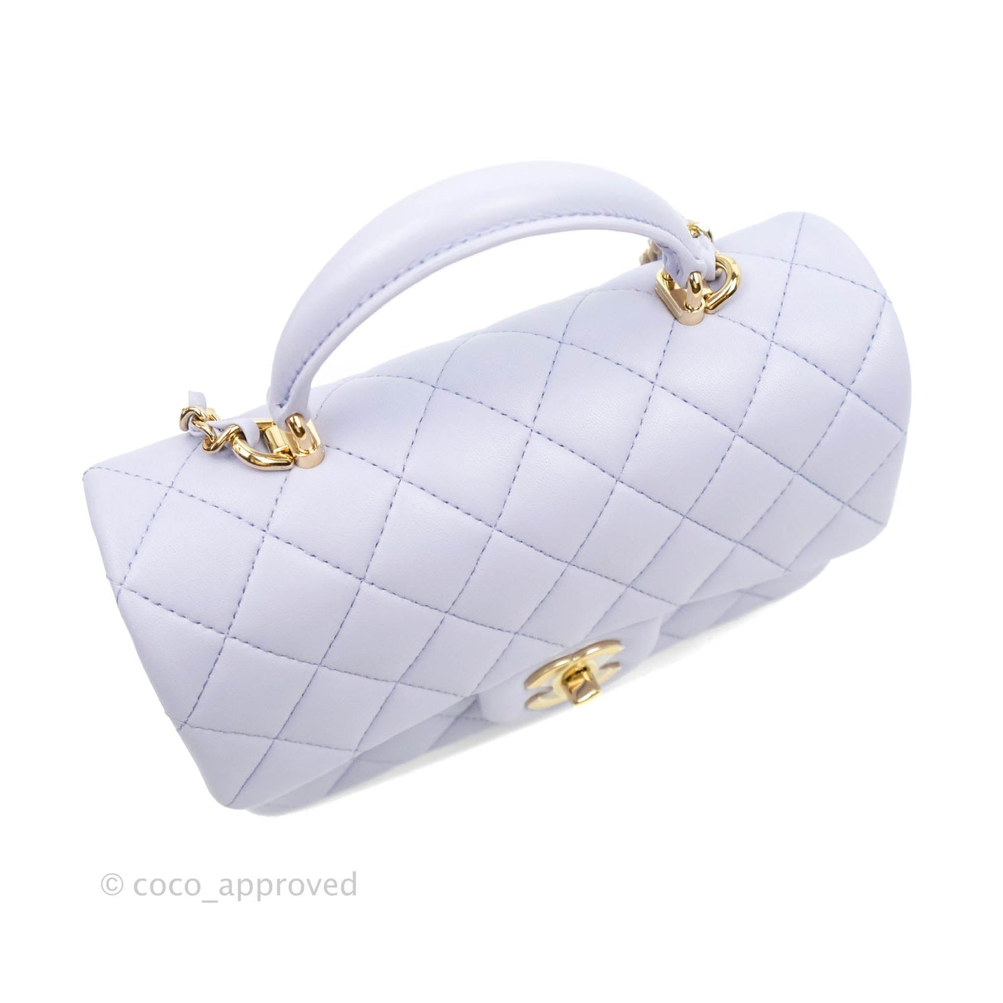 Chanel Top Handle Mini Rectangular Flap Bag Lilac Lambskin Aged Gold Hardware 21K